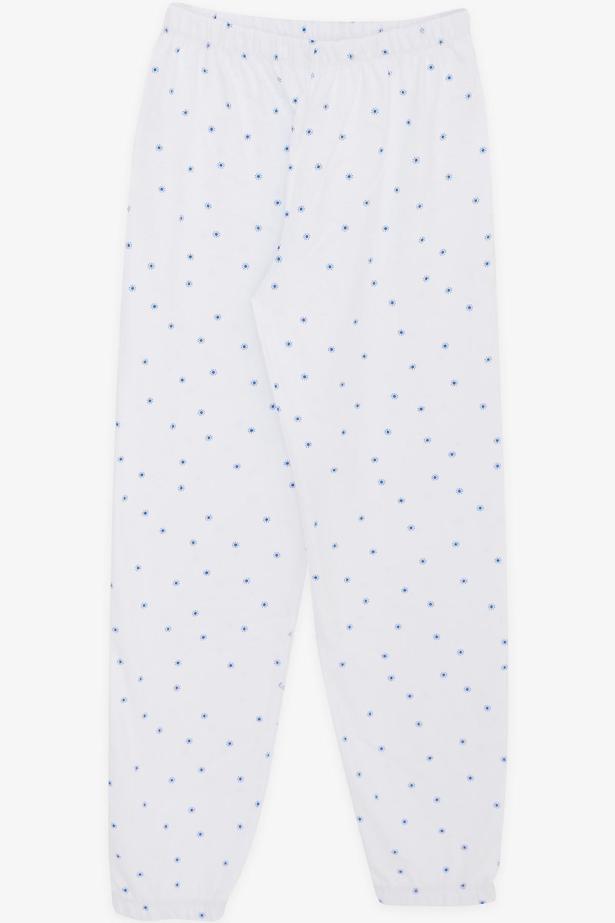 Breeze Erkek Çocuk Pijama Takımı Mavi Güneş Desenli Beyaz (9-12 Yaş)