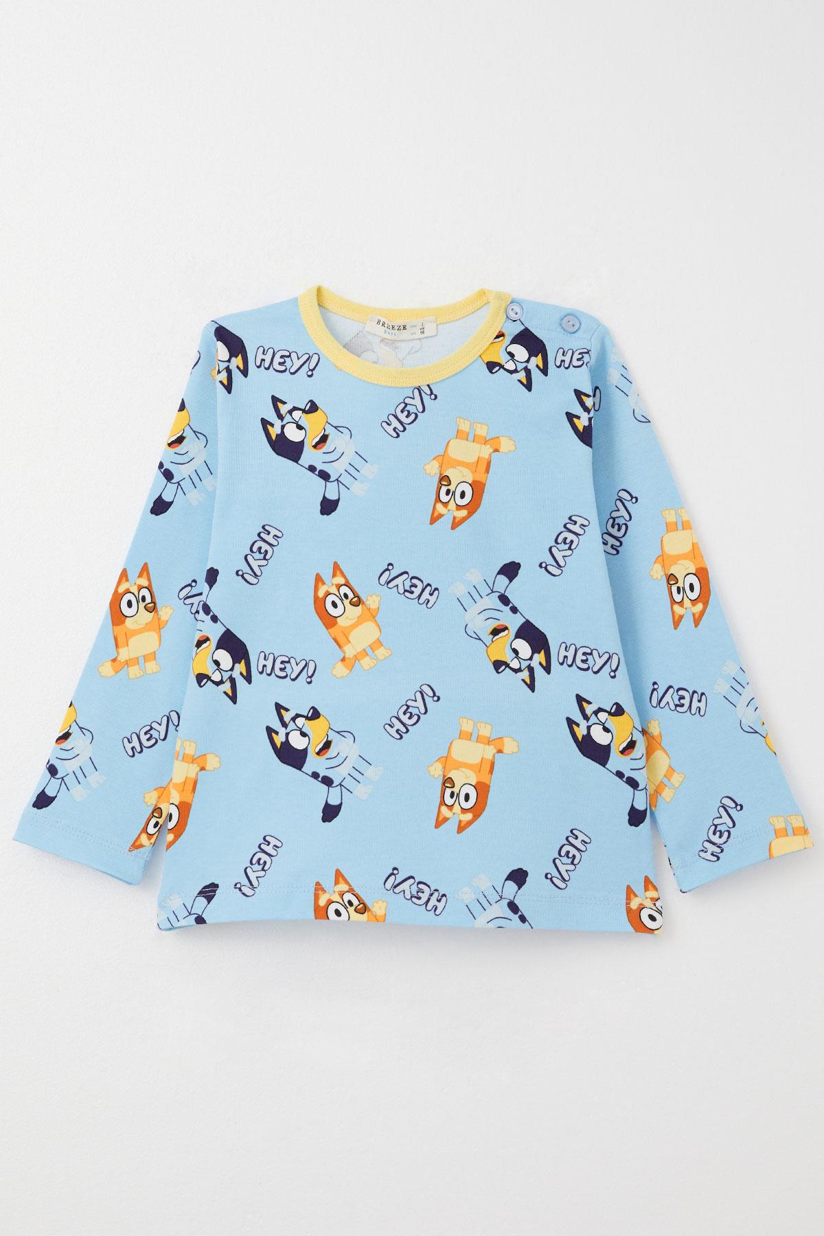 Breeze Erkek Çocuk Pijama Takımı Mutlu Köpekçikler Desenli Açık Mavi (1-3 Yaş)