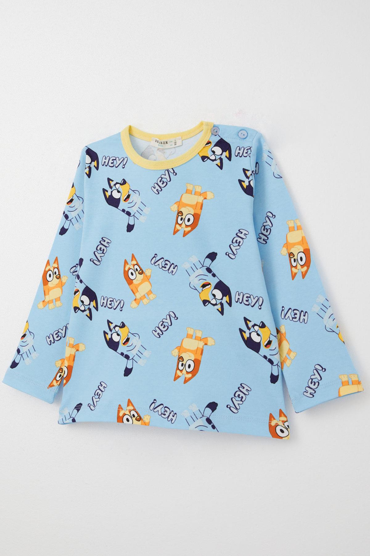 Breeze Erkek Çocuk Pijama Takımı Mutlu Köpekçikler Desenli Açık Mavi (1-3 Yaş)