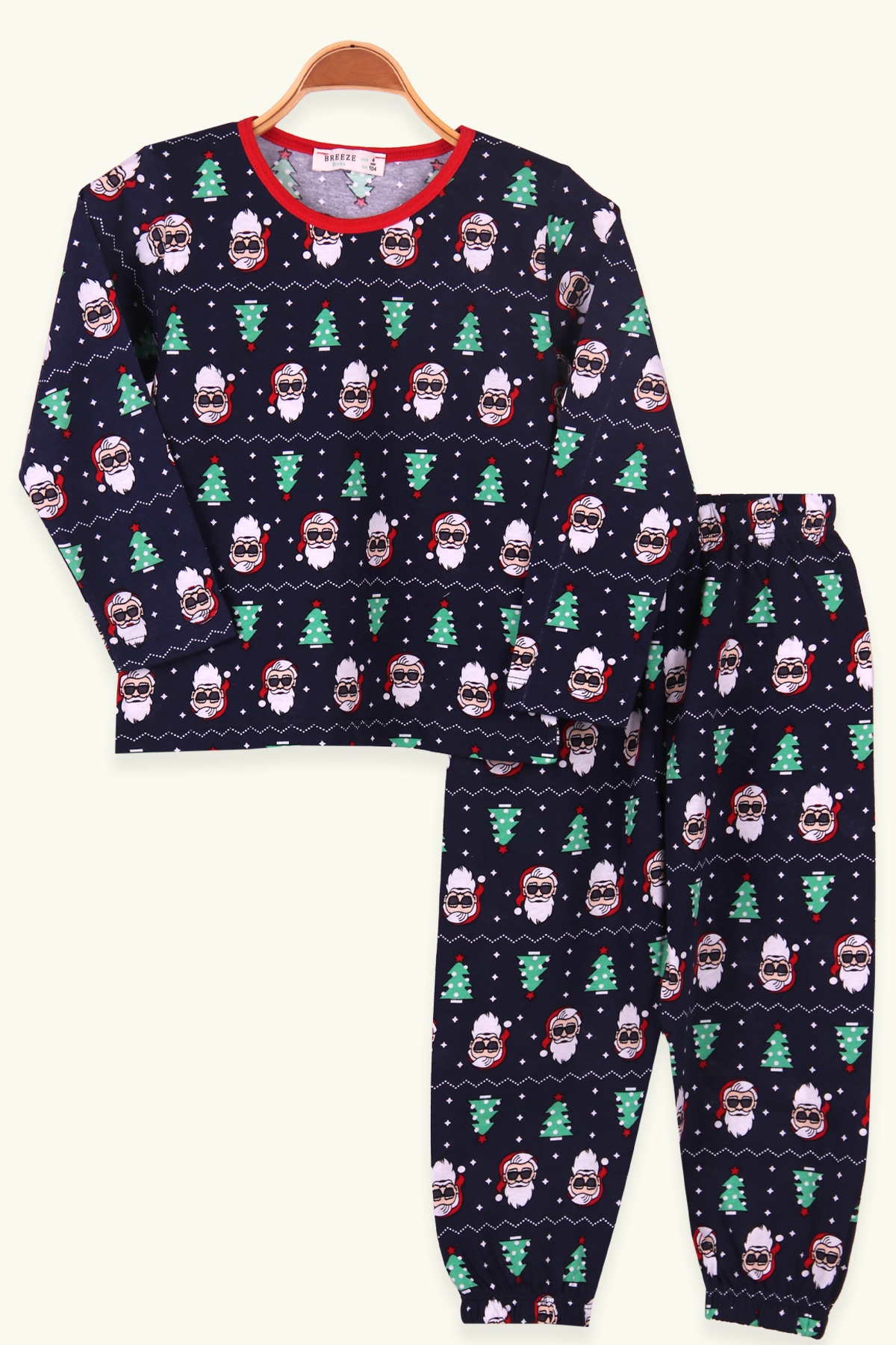 Breeze Erkek Çocuk Pijama Takımı Noel Baba Desenli Lacivert (4-8 Yaş)