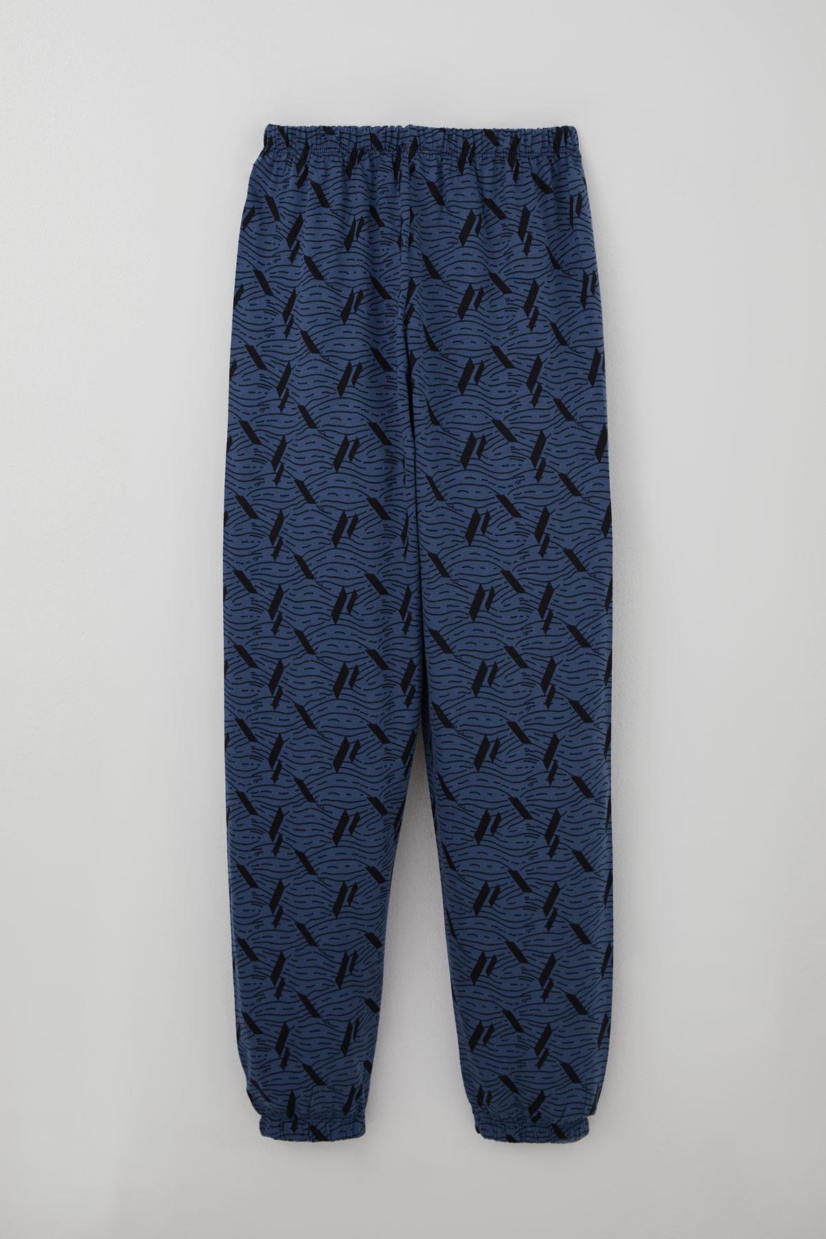 Breeze Erkek Çocuk Pijama Takımı Okyanus Çizgisi Dalga Desenli İndigo (9-12 Yaş)