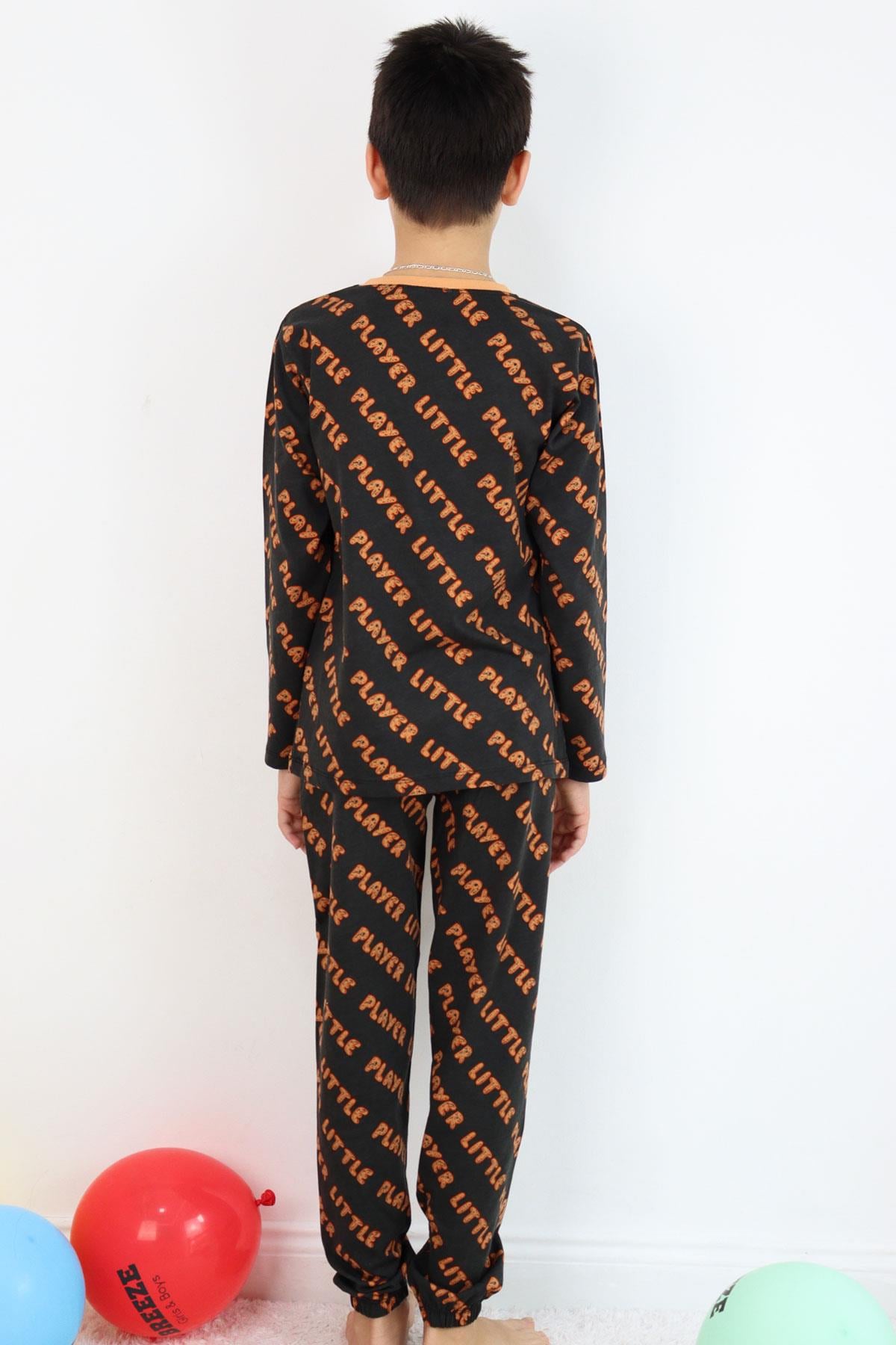 Breeze Erkek Çocuk Pijama Takımı Oyun Zamanı Küçük Oyuncu Yazılı Koyu Kahve (9-11 Yaş)