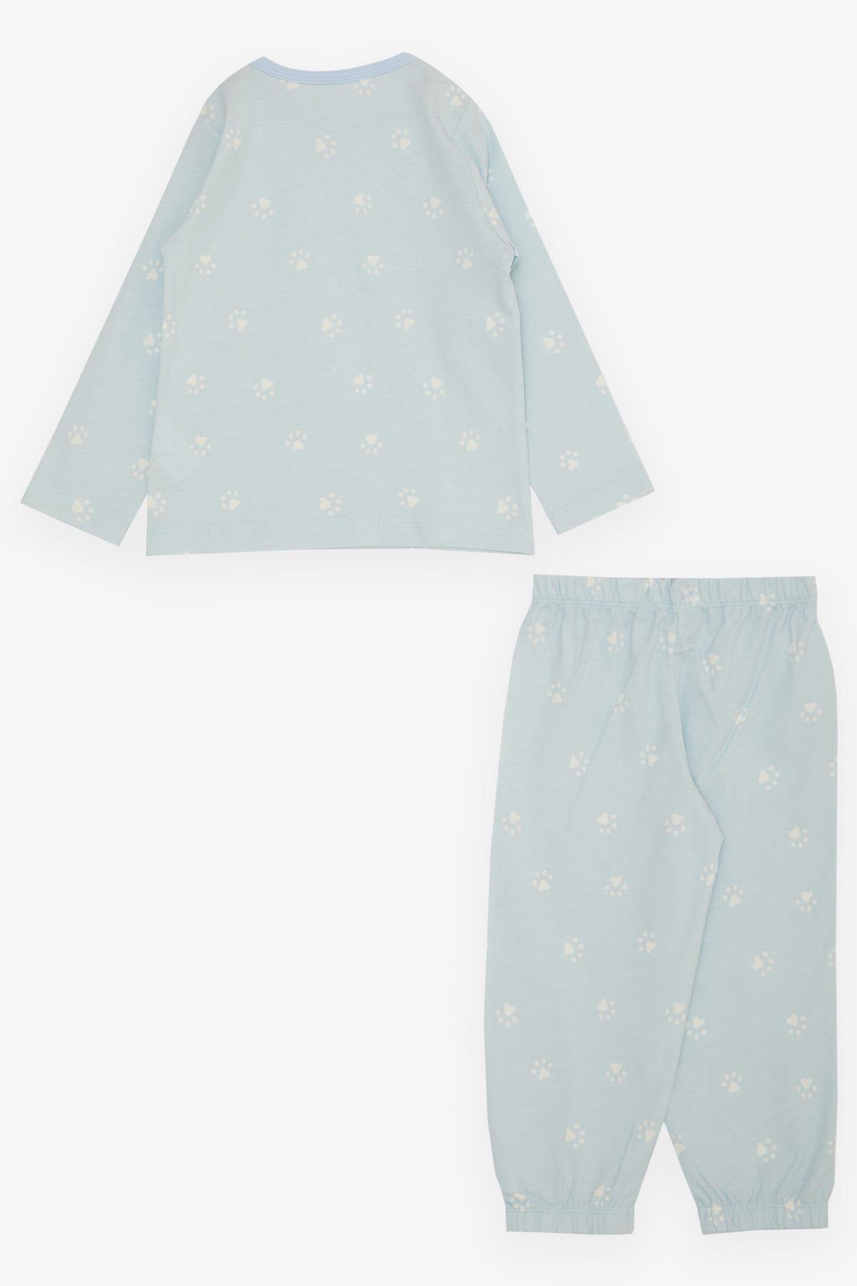 Breeze Erkek Çocuk Pijama Takımı Pati Desenli Açık Mavi (2 Yaş)