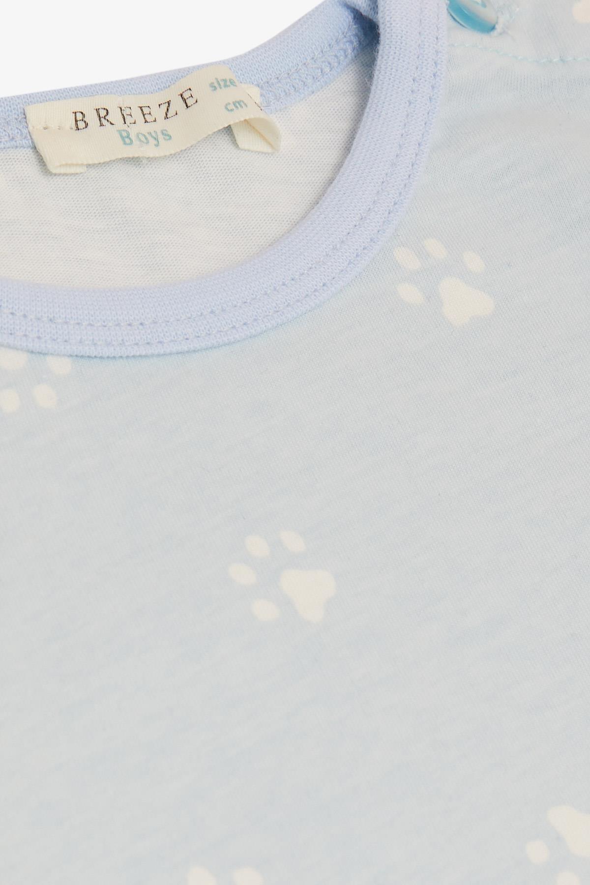 Breeze Erkek Çocuk Pijama Takımı Pati Desenli Açık Mavi (2 Yaş)