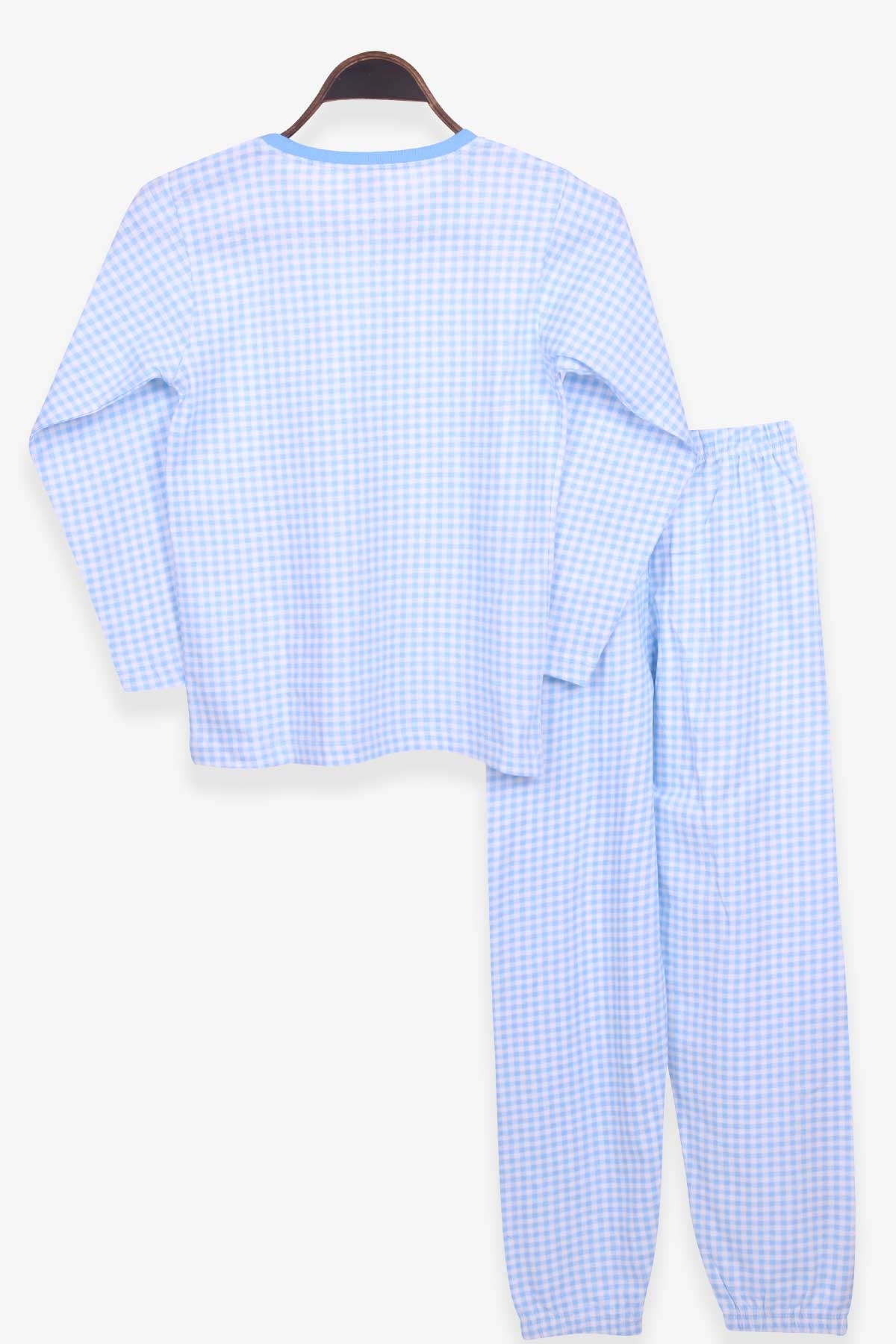 Breeze Erkek Çocuk Pijama Takımı Pötikare Desenli Bebe Mavisi (9-12 Yaş)