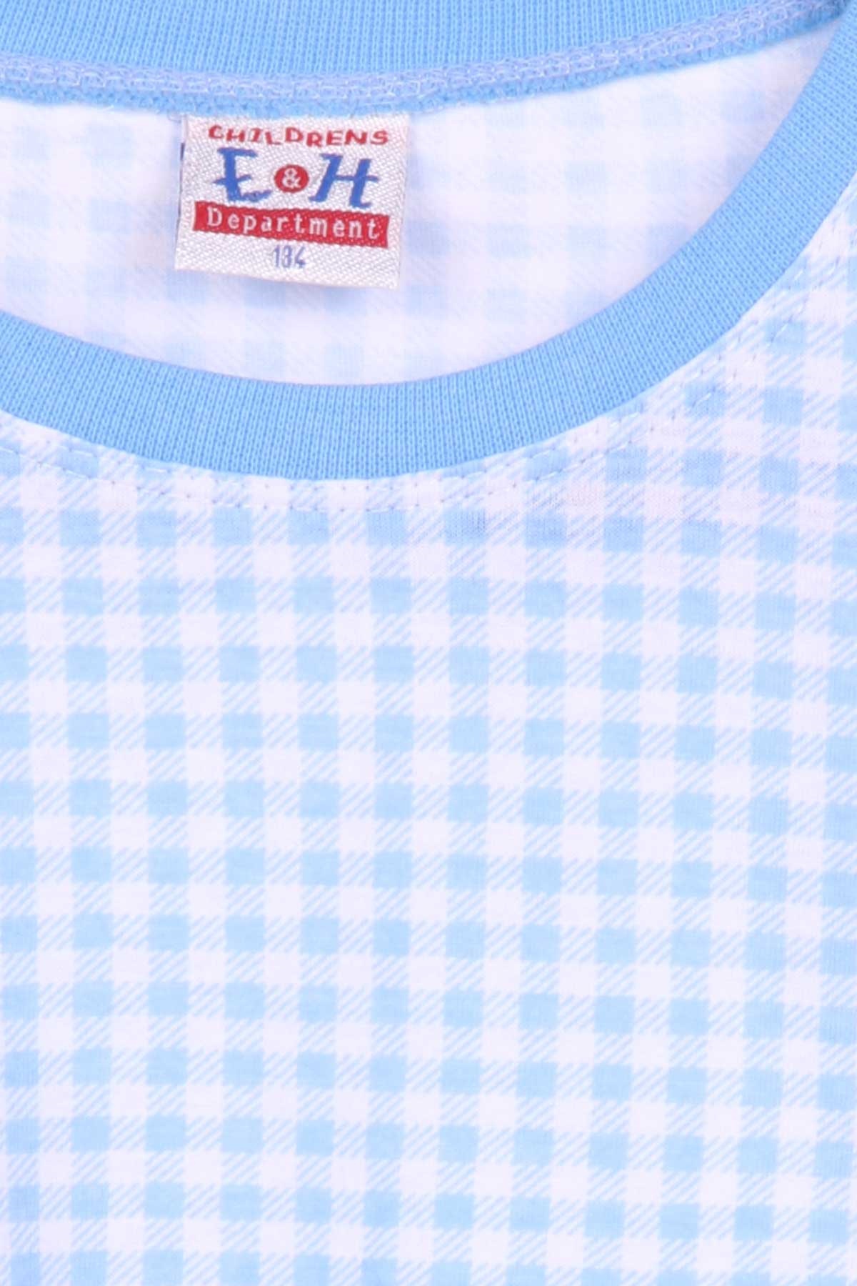 Breeze Erkek Çocuk Pijama Takımı Pötikare Desenli Bebe Mavisi (9-12 Yaş)