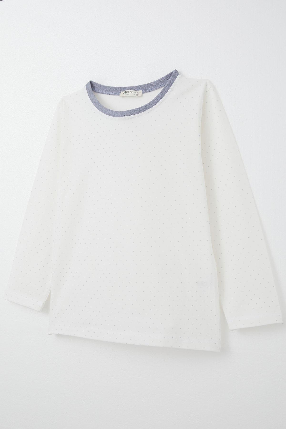 Breeze Erkek Çocuk Pijama Takımı Puantiye Desenli Ekru (4-8 Yaş)