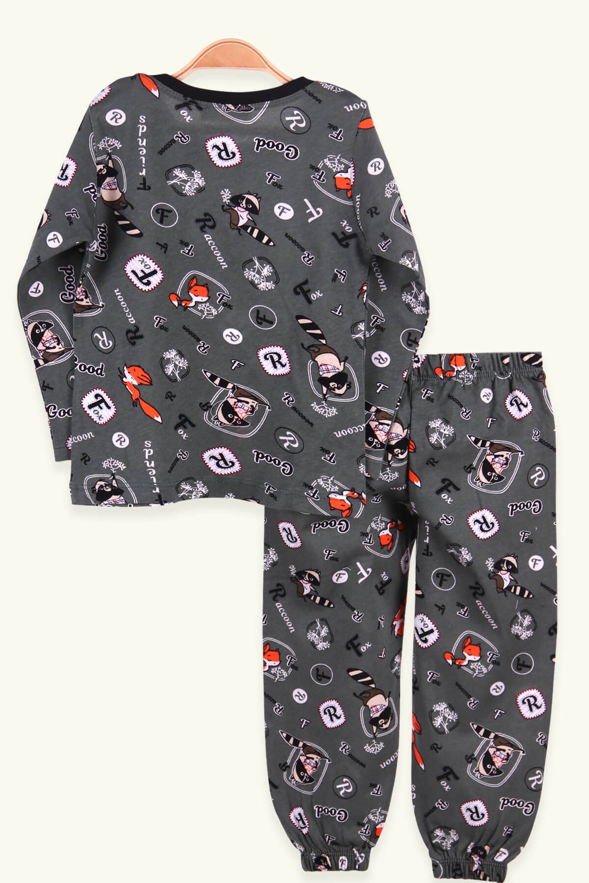 Breeze Erkek Çocuk Pijama Takımı Rakun Desenli Haki Yeşil (2-6 Yaş)