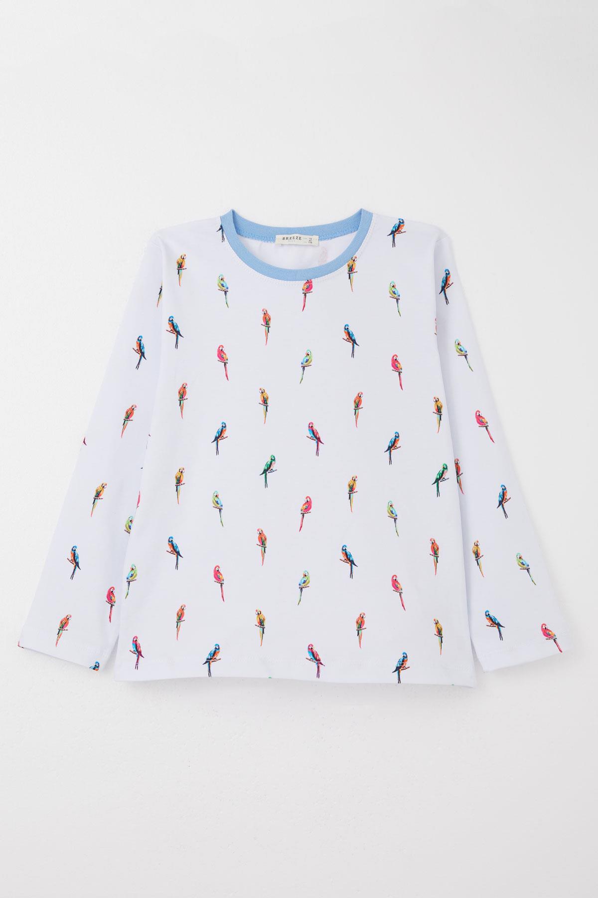 Breeze Erkek Çocuk Pijama Takımı Renkli Papağan Desenli Buz Mavisi (9-12 Yaş)
