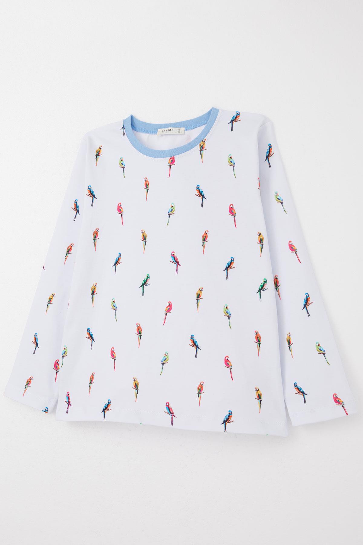 Breeze Erkek Çocuk Pijama Takımı Renkli Papağan Desenli Buz Mavisi (9-12 Yaş)