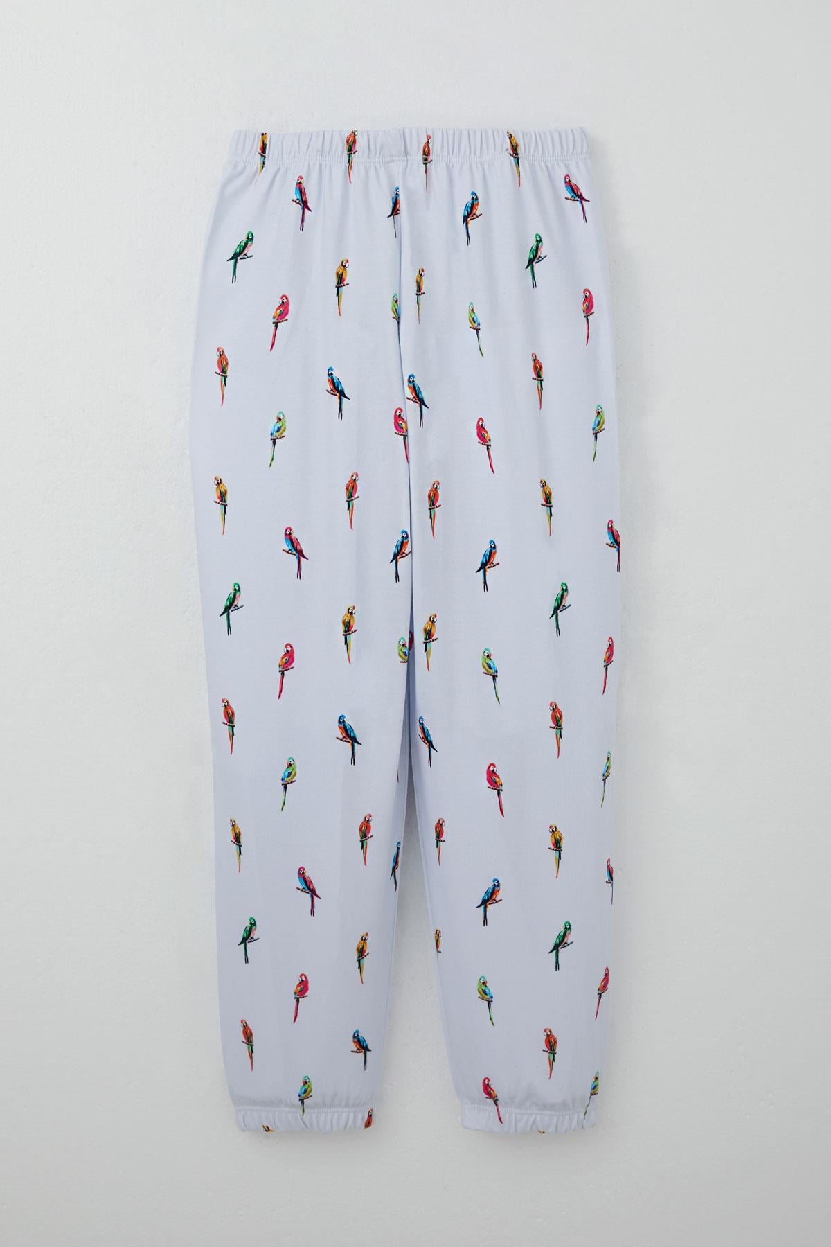 Breeze Erkek Çocuk Pijama Takımı Renkli Papağan Desenli Buz Mavisi (4-8 Yaş)