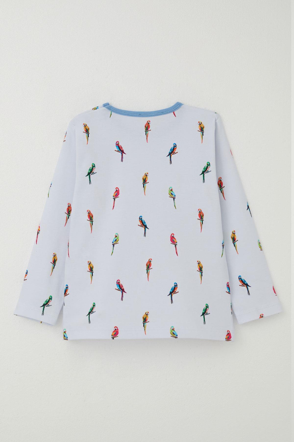 Breeze Erkek Çocuk Pijama Takımı Renkli Papağan Desenli Buz Mavisi (1-2 Yaş)