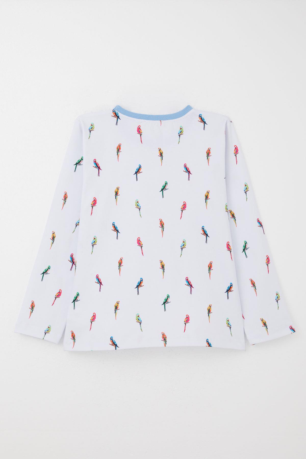 Breeze Erkek Çocuk Pijama Takımı Renkli Papağan Desenli Buz Mavisi (9-12 Yaş)