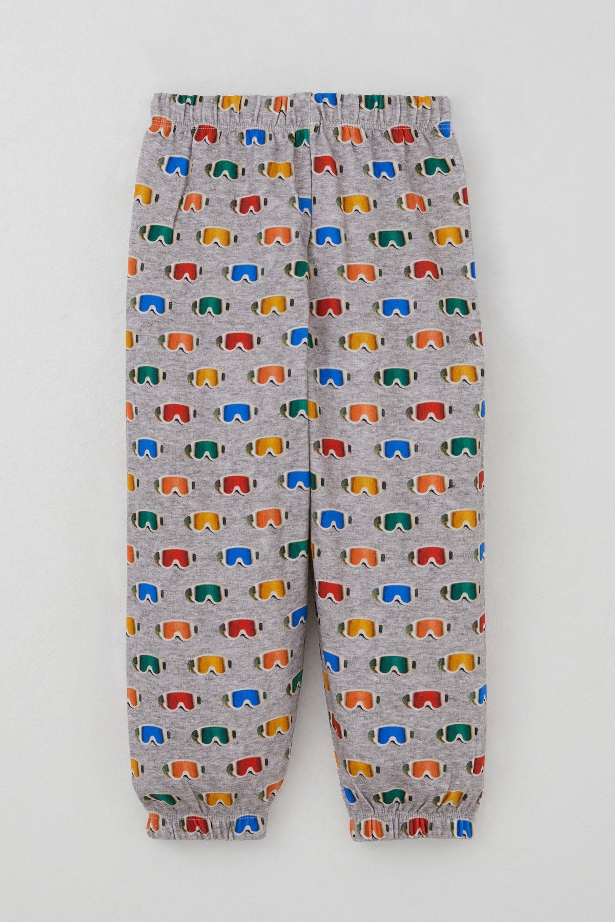 Breeze Erkek Çocuk Pijama Takımı Renkli Kayakçı Gözlüğü Desenli Gri Melanj (1-2 Yaş)