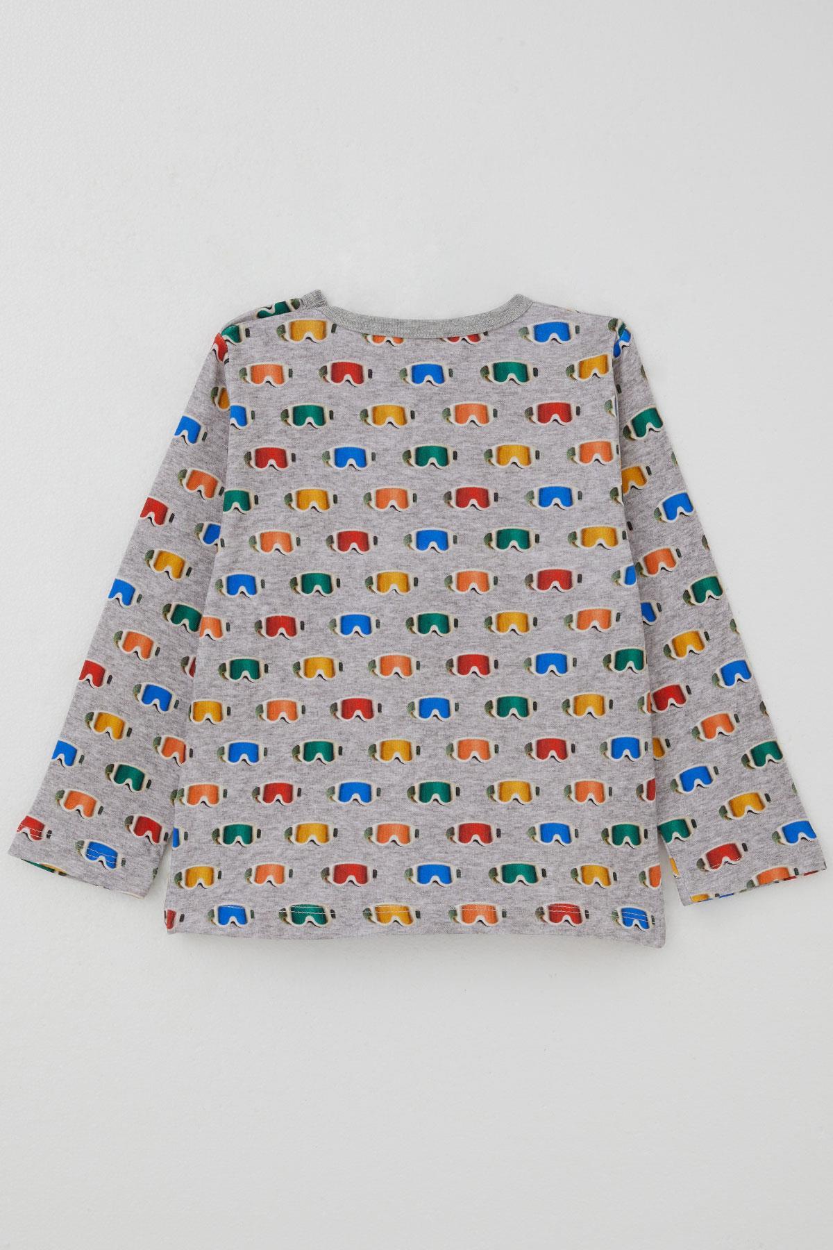 Breeze Erkek Çocuk Pijama Takımı Renkli Kayakçı Gözlüğü Desenli Gri Melanj (1-2 Yaş)