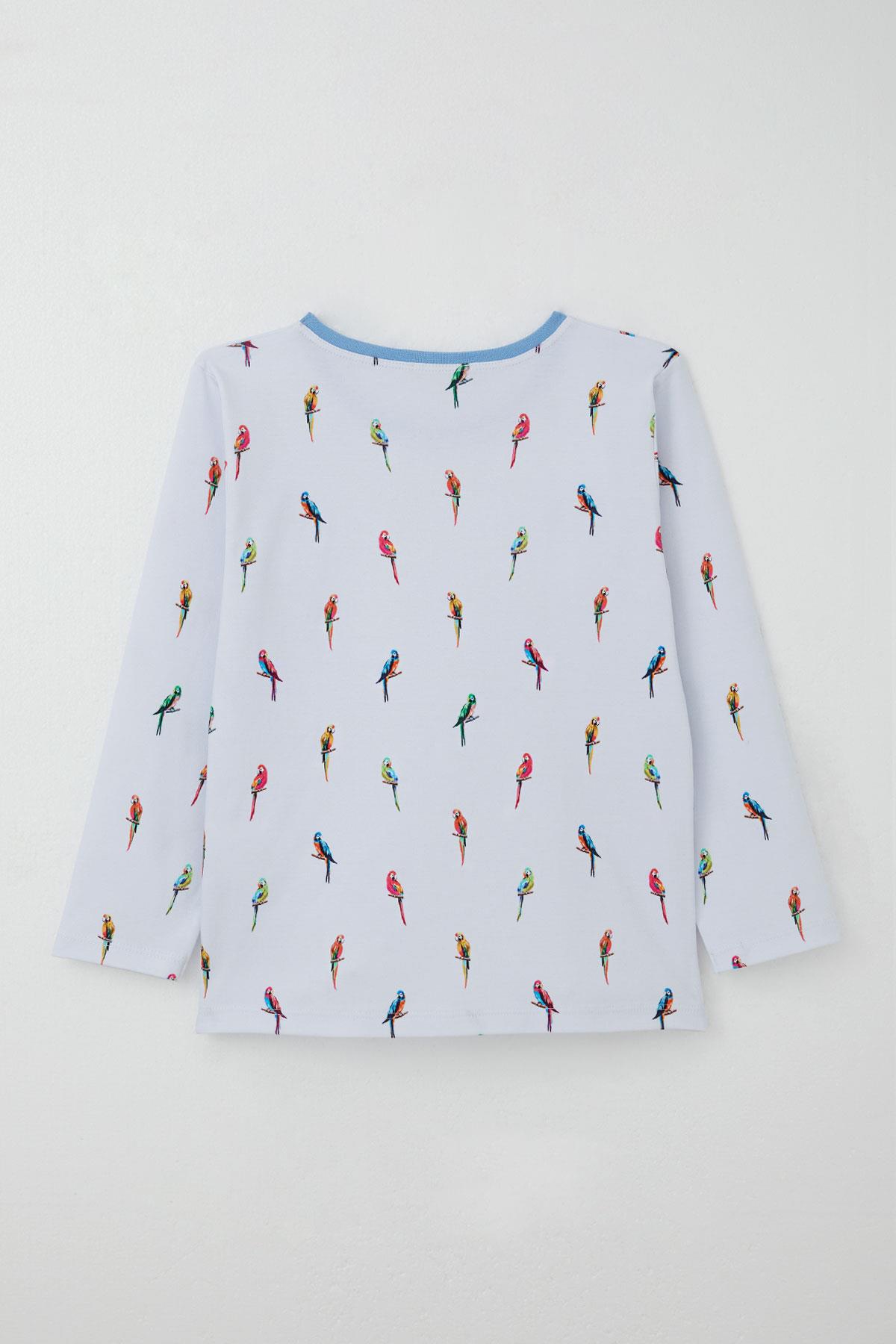 Breeze Erkek Çocuk Pijama Takımı Renkli Papağan Desenli Buz Mavisi (4-8 Yaş)