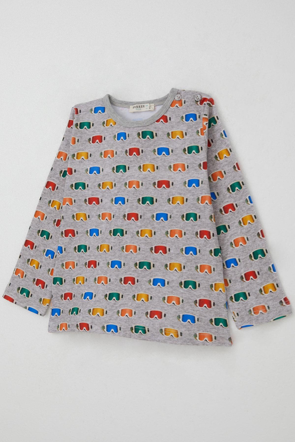Breeze Erkek Çocuk Pijama Takımı Renkli Kayakçı Gözlüğü Desenli Gri Melanj (1-2 Yaş)