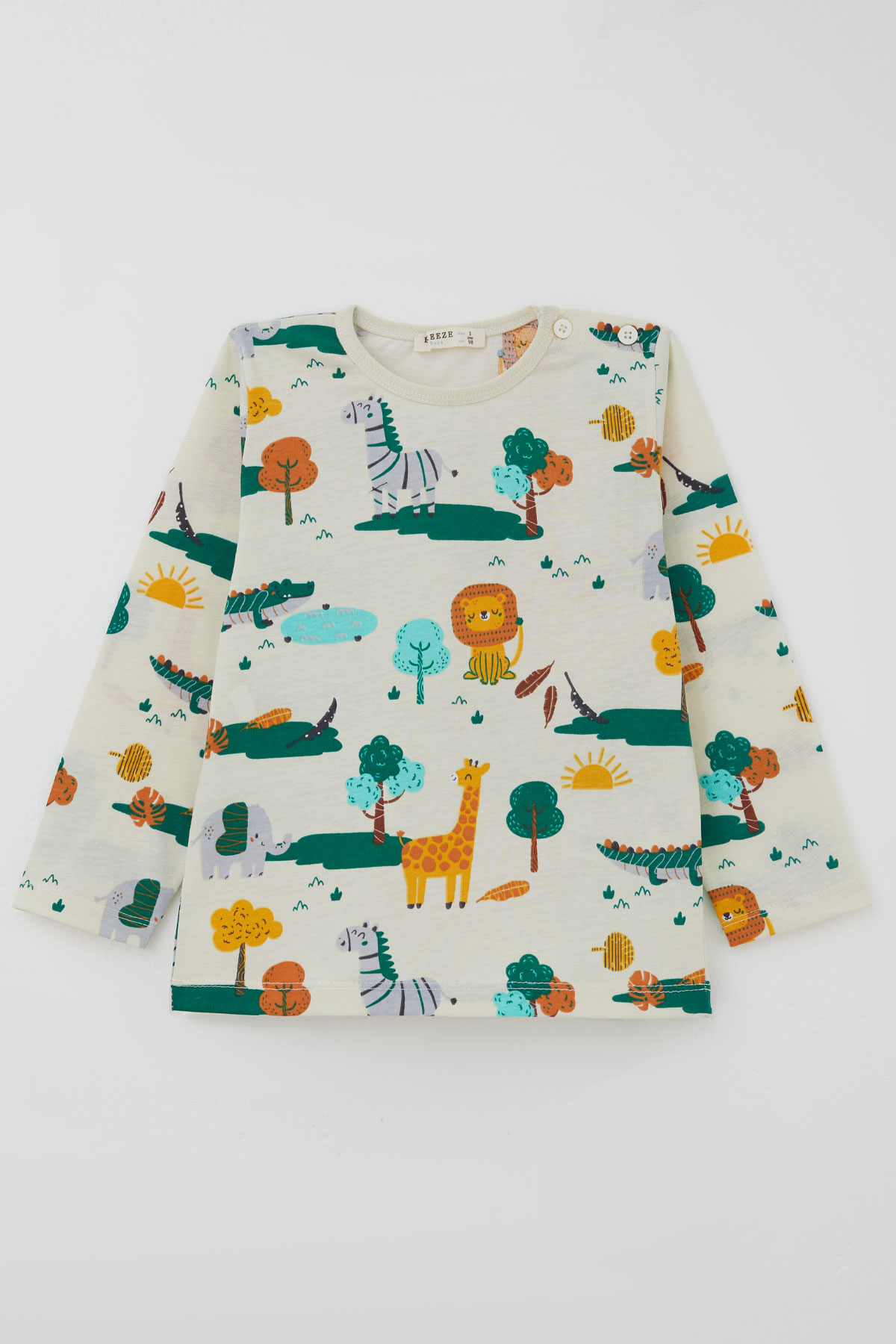 Breeze Erkek Çocuk Pijama Takımı Safari Temalı Sevimli Hayvancıklar Desenli Sarı (9 Ay-3 Yaş)