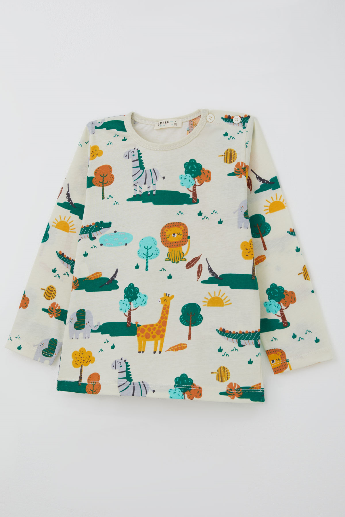 Breeze Erkek Çocuk Pijama Takımı Safari Temalı Sevimli Hayvancıklar Desenli Sarı (9 Ay-3 Yaş)