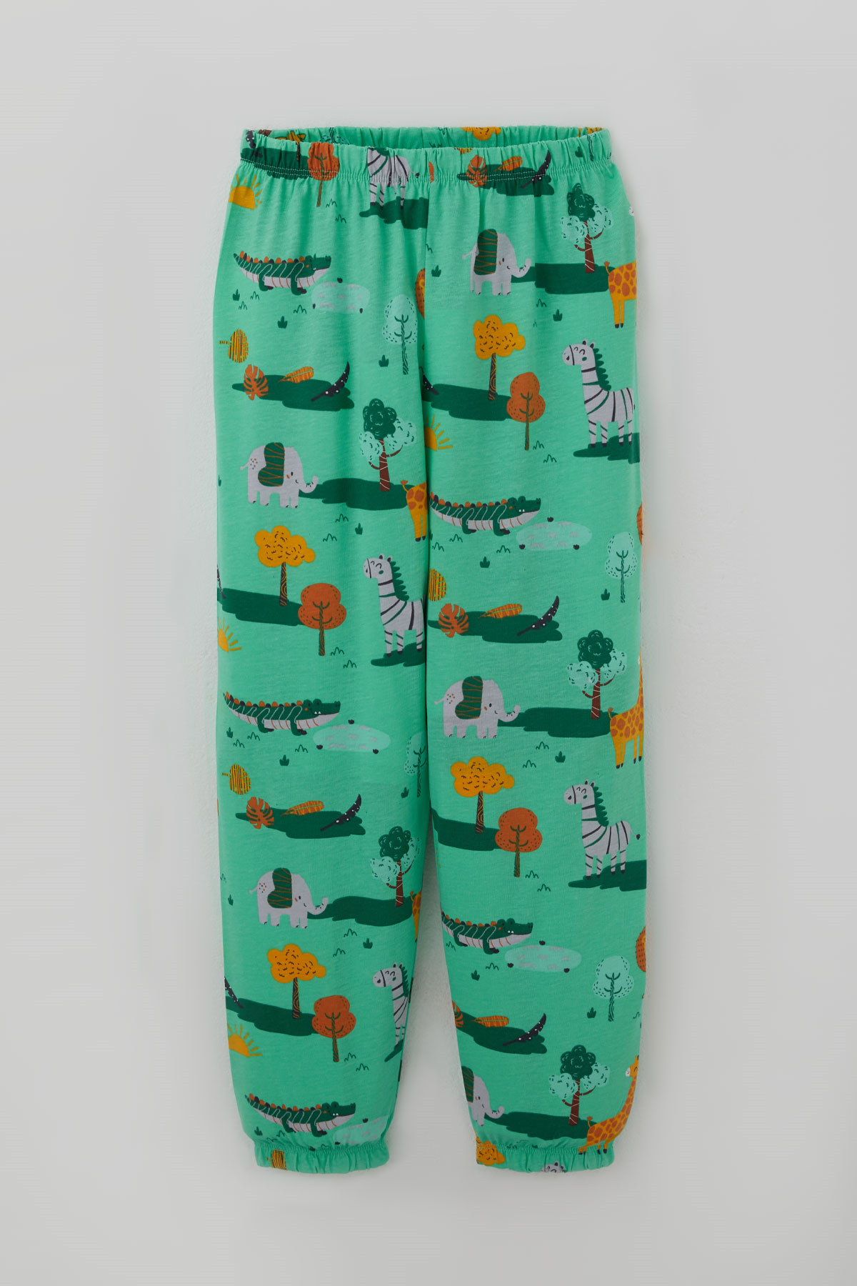 Breeze Erkek Çocuk Pijama Takımı Safari Temalı Sevimli Hayvancıklar Desenli Yeşil (4-8 Yaş)