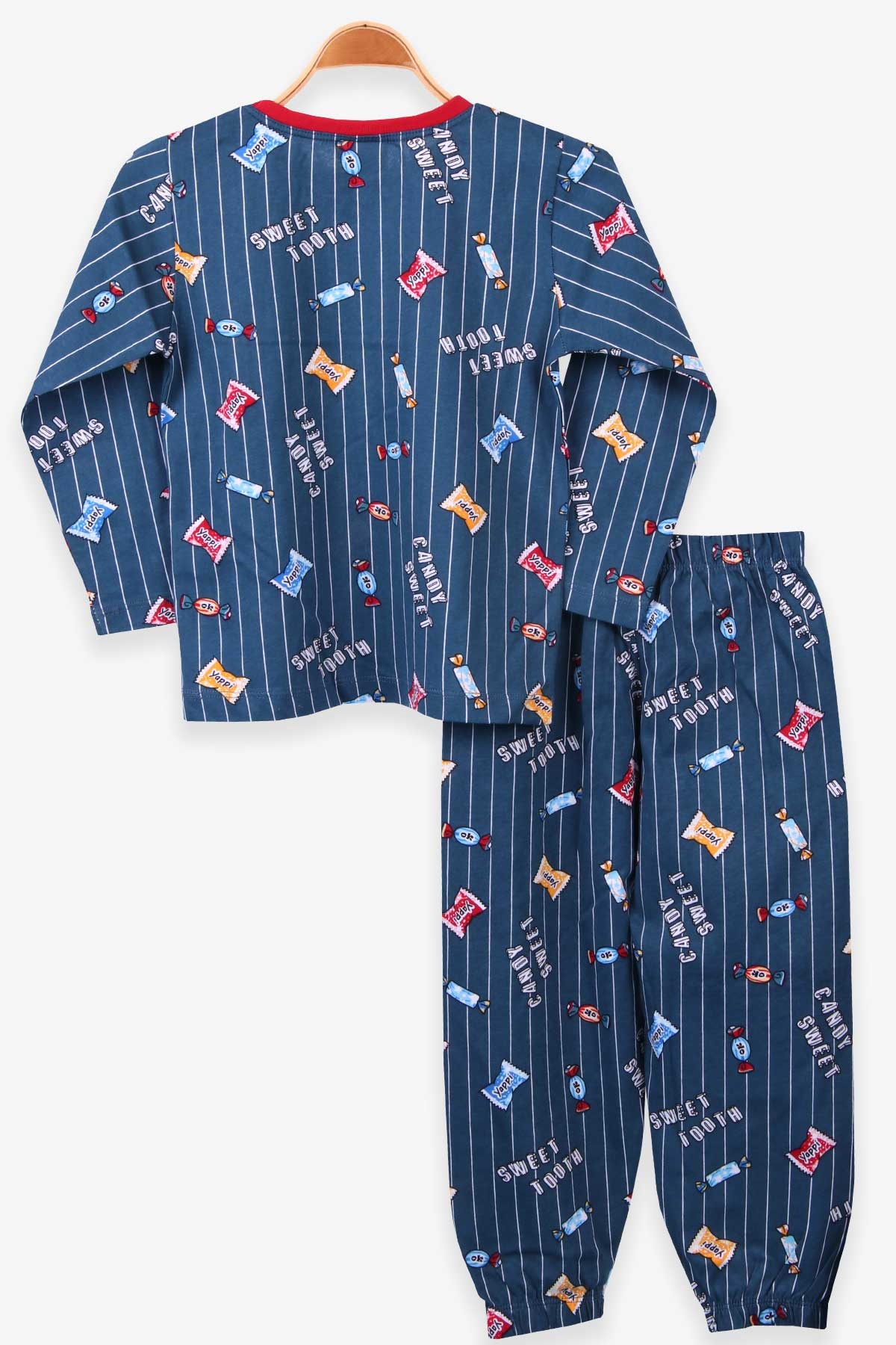 Breeze Erkek Çocuk Pijama Takımı Şeker Desenli İndigo (4-8 Yaş)