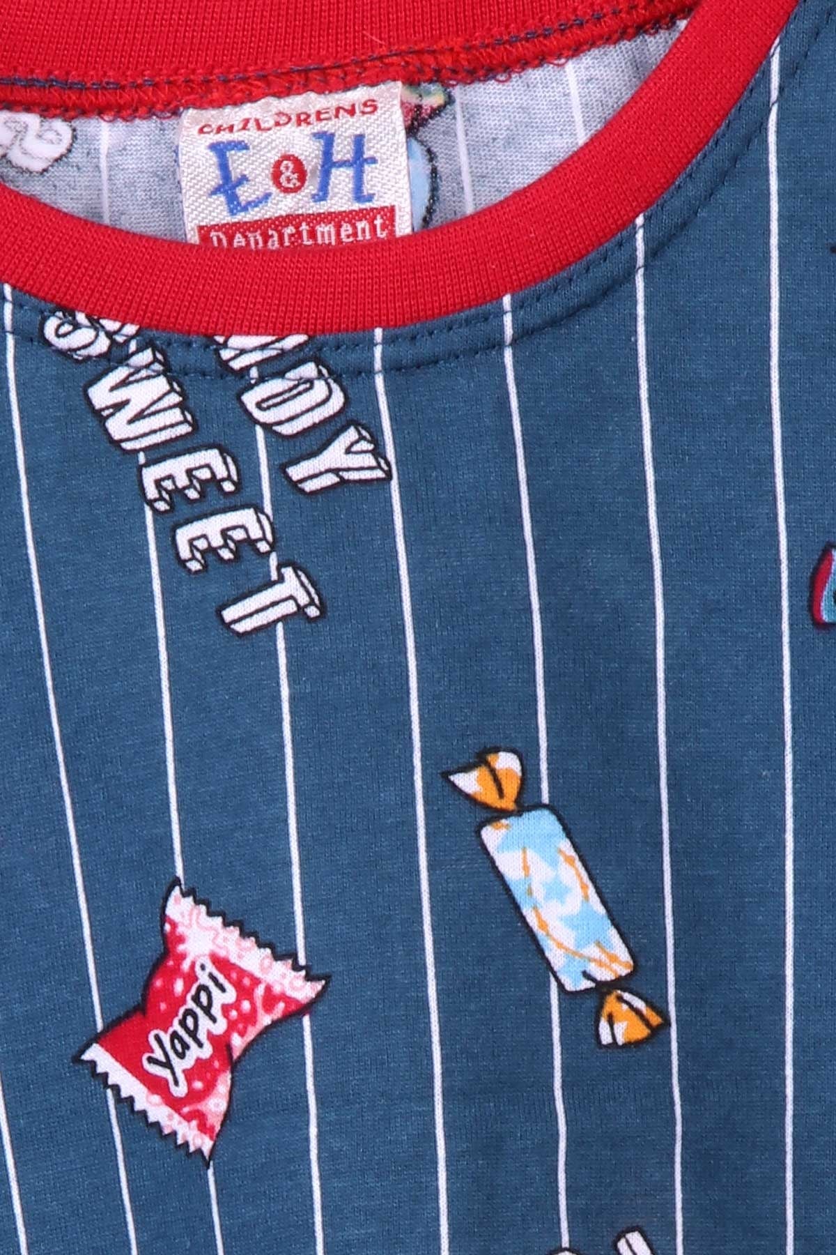 Breeze Erkek Çocuk Pijama Takımı Şeker Desenli İndigo (4-8 Yaş)