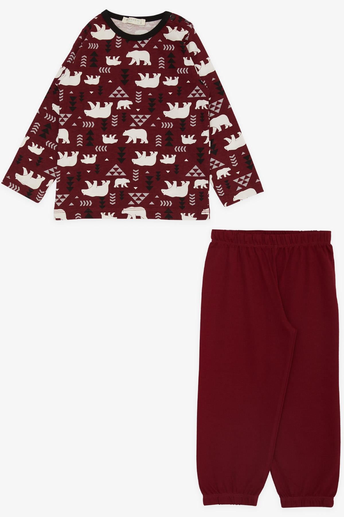 Breeze Erkek Çocuk Pijama Takımı Sevimli Kutup Ayıcığı Desenli Bordo (1-4 Yaş)