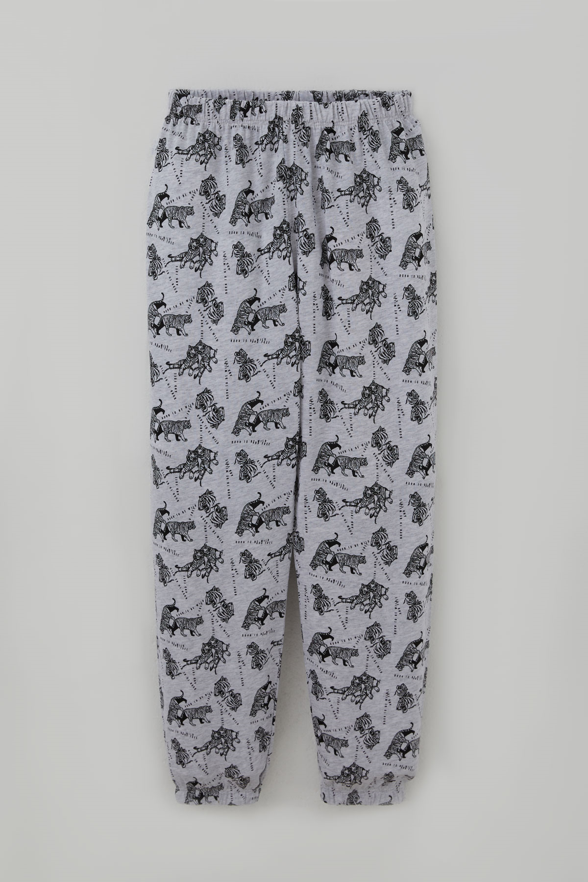 Breeze Erkek Çocuk Pijama Takımı Sevimli Kaplanlar Desenli Açık Gri Melanj (4-8 Yaş)