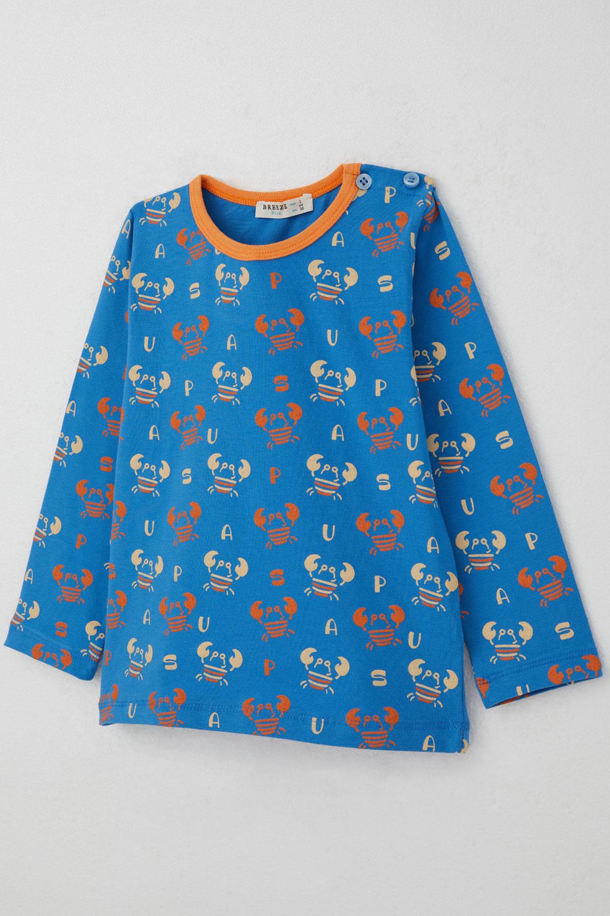 Breeze Erkek Çocuk Pijama Takımı Sevimli Yengeç Desenli Saks Mavisi (1-3 Yaş)