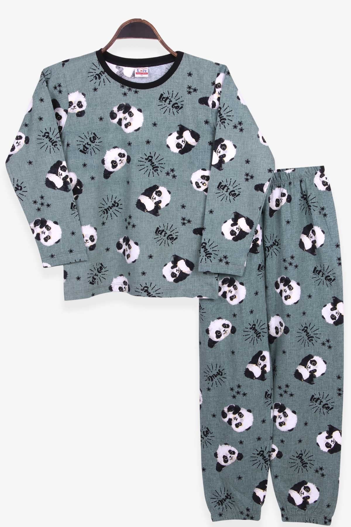 Breeze Erkek Çocuk Pijama Takımı Sevimli Panda Desenli Mint Yeşili (9-12 Yaş)