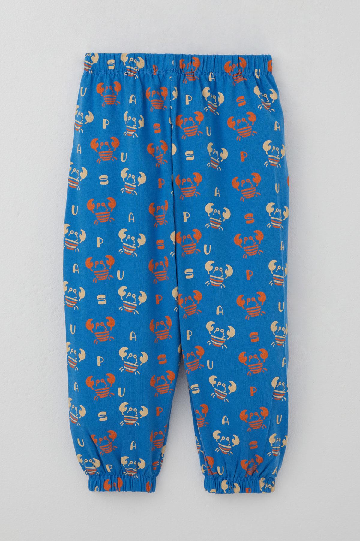 Breeze Erkek Çocuk Pijama Takımı Sevimli Yengeç Desenli Saks Mavisi (1-3 Yaş)