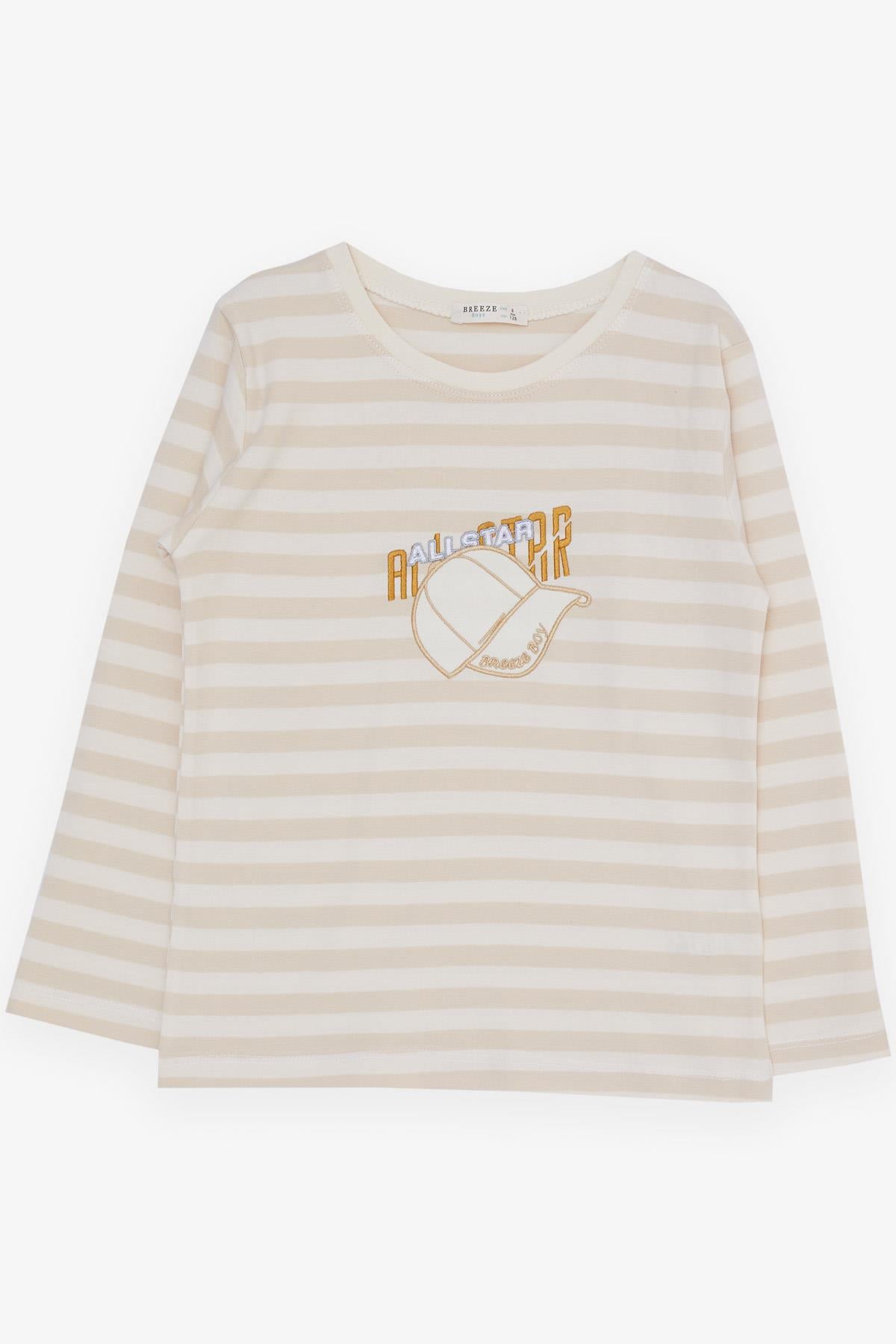 Breeze Erkek Çocuk Pijama Takımı Star Yazı Nakışlı Şapka Baskılı Krem (5-10 Yaş)