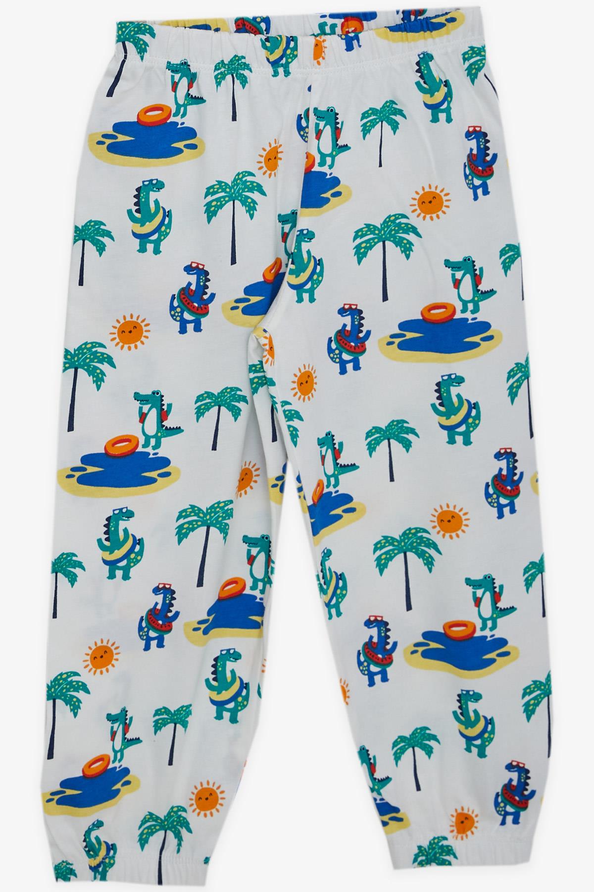 Breeze Erkek Çocuk Pijama Takımı Tatil Temalı Sevimli Hayvancık Desenli Beyaz (1-4 Yaş)