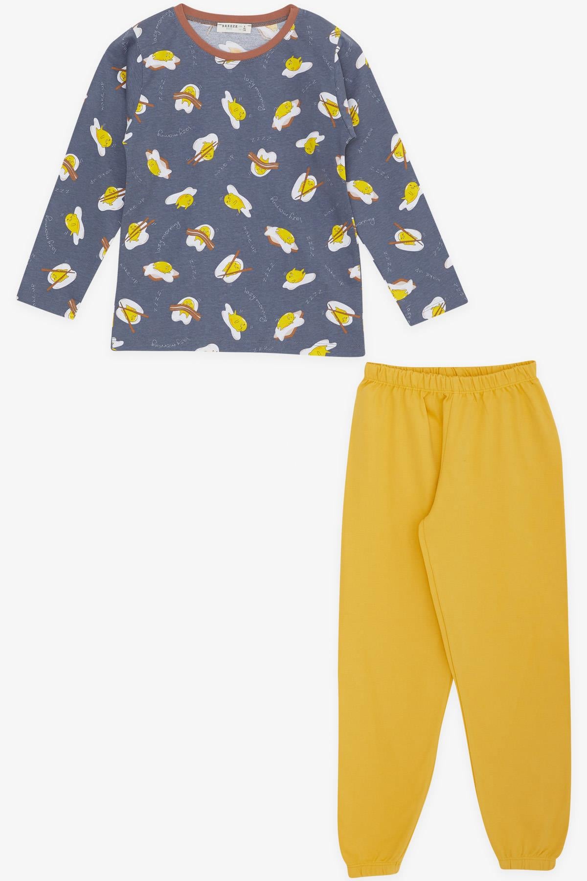 Breeze Erkek Çocuk Pijama Takımı Tembel Yumurtacık Füme (4-8 Yaş)