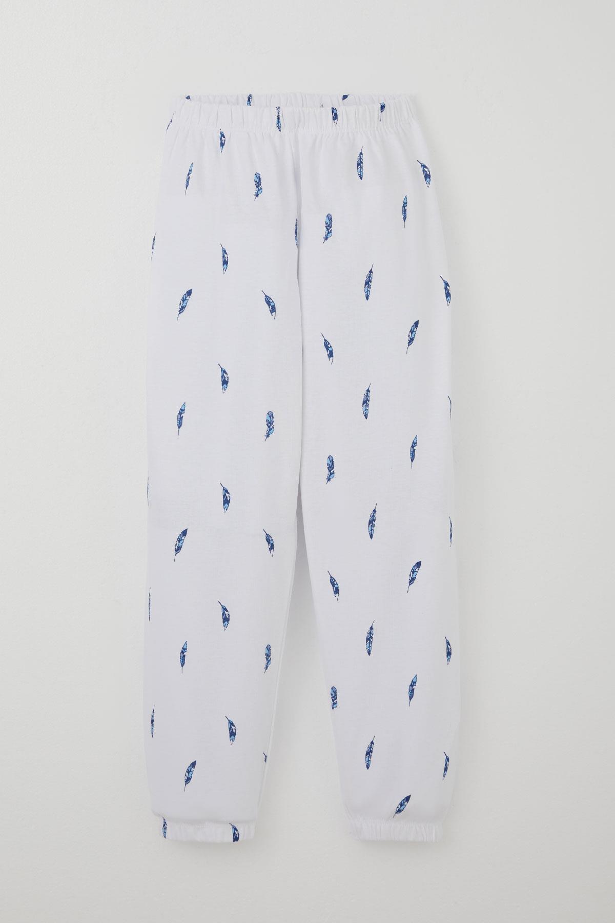 Breeze Erkek Çocuk Pijama Takımı Uçan Mavi Tüy Desenli Beyaz (4-8 Yaş)