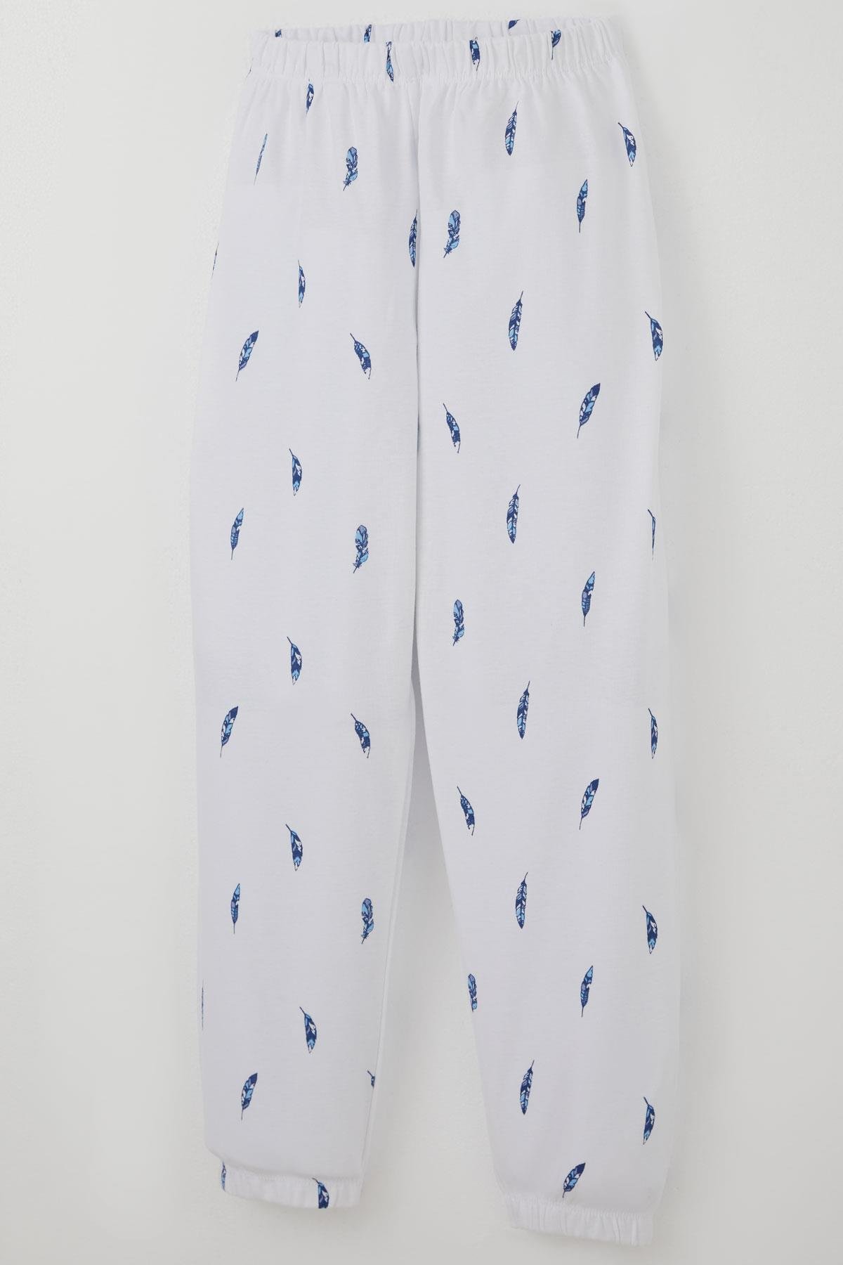 Breeze Erkek Çocuk Pijama Takımı Uçan Mavi Tüy Desenli Beyaz (4-8 Yaş)