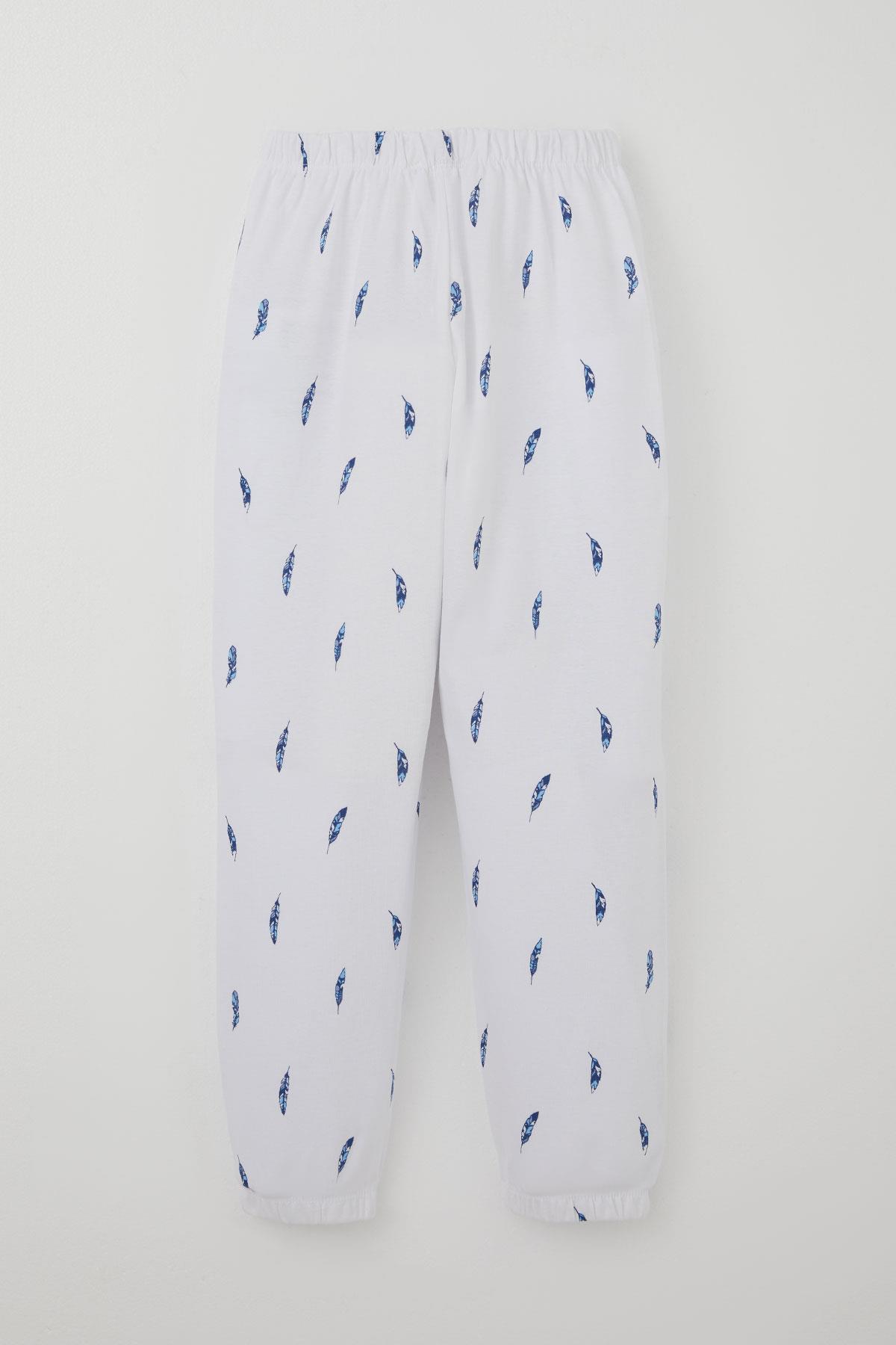 Breeze Erkek Çocuk Pijama Takımı Uçan Mavi Tüy Desenli Beyaz (4-8 Yaş)