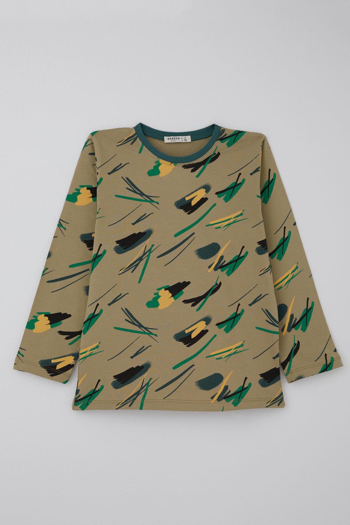 Breeze Erkek Çocuk Pijama Takımı Uykucu Fırça Haki Yeşil (4-8 Yaş)