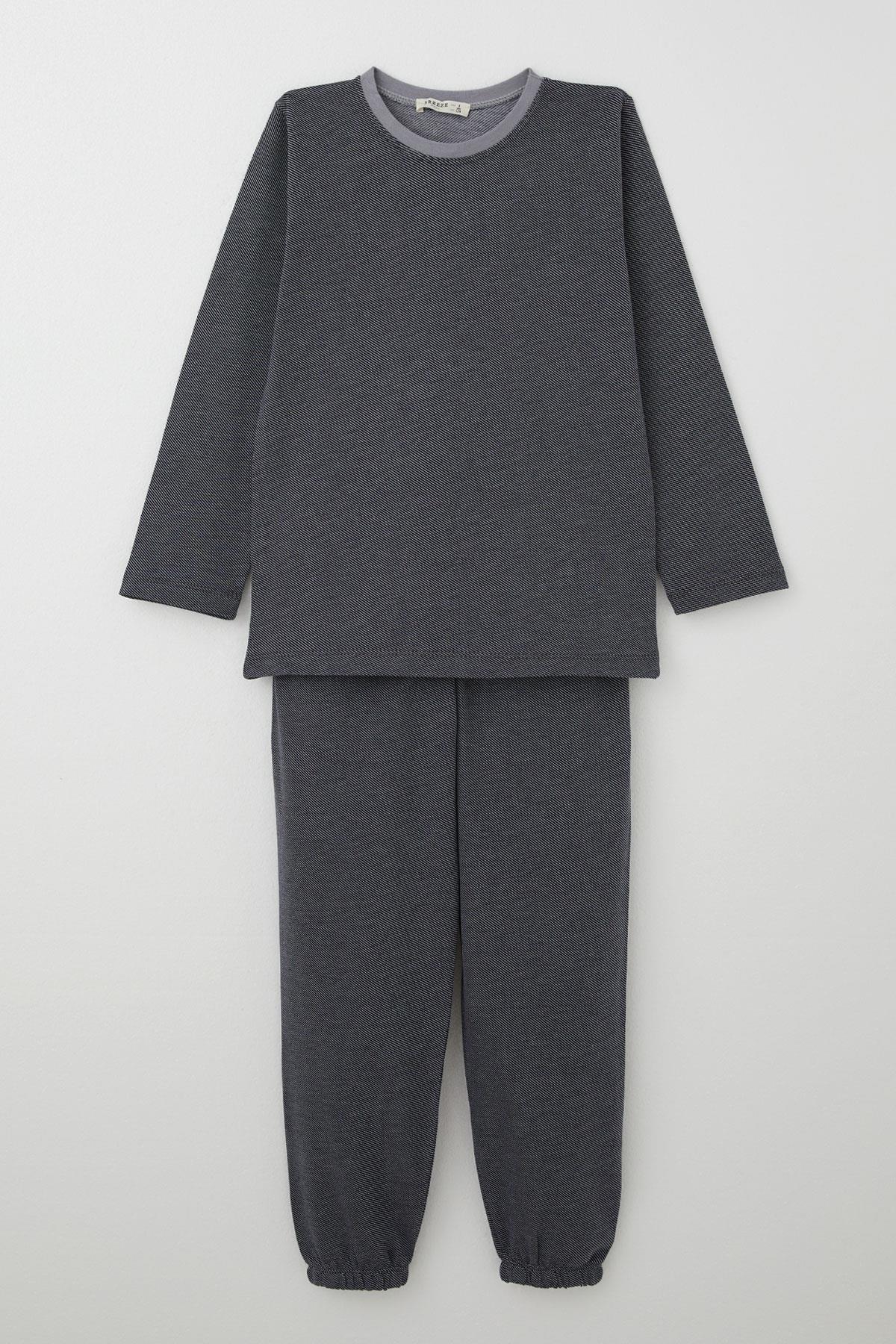 Breeze Erkek Çocuk Pijama Takımı Verev Çizgi Desenli Siyah (4-8 Yaş)