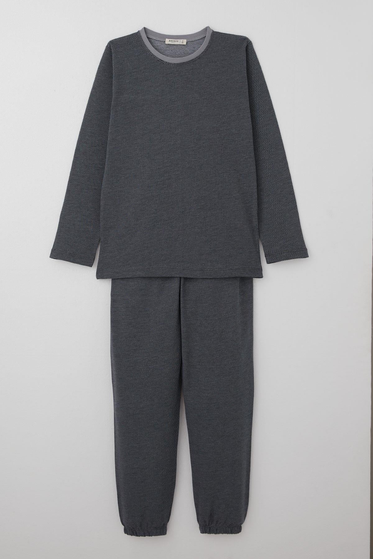 Breeze Erkek Çocuk Pijama Takımı Verev Çizgi Desenli Siyah (9-12 Yaş)