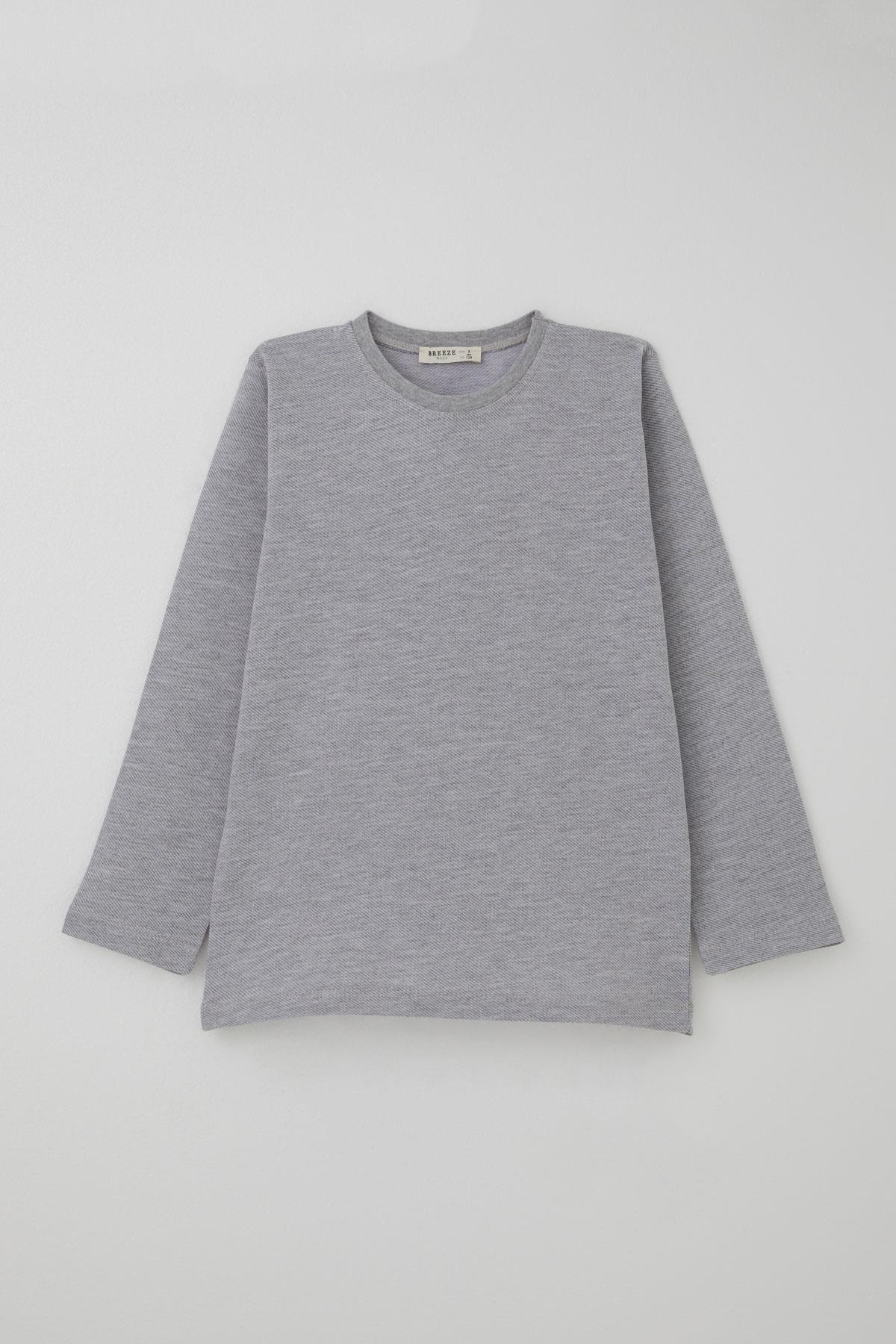 Breeze Erkek Çocuk Pijama Takımı Verev Çizgi Desenli Açık Gri (4-8 Yaş)