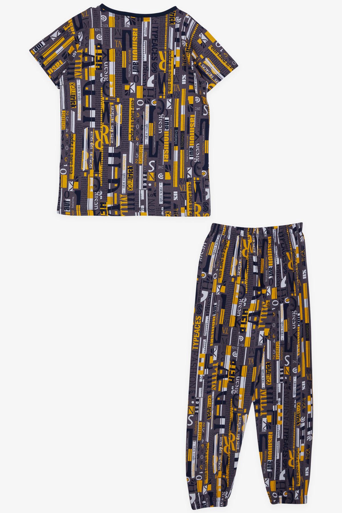 Breeze Erkek Çocuk Pijama Takımı Yazı Desenli Füme (9-14 Yaş)