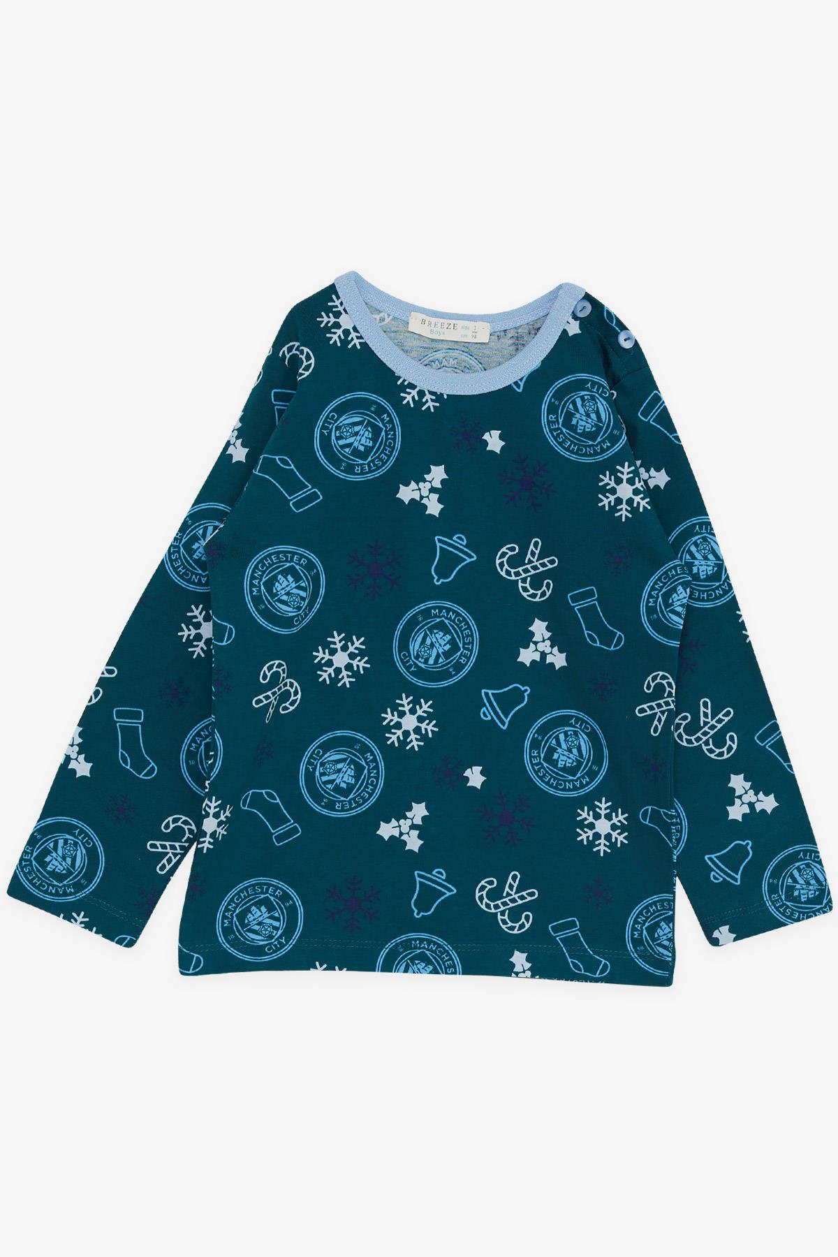Breeze Erkek Çocuk Pijama Takımı Yılbaşı Temalı Petrol Yeşili (1-4 Yaş)