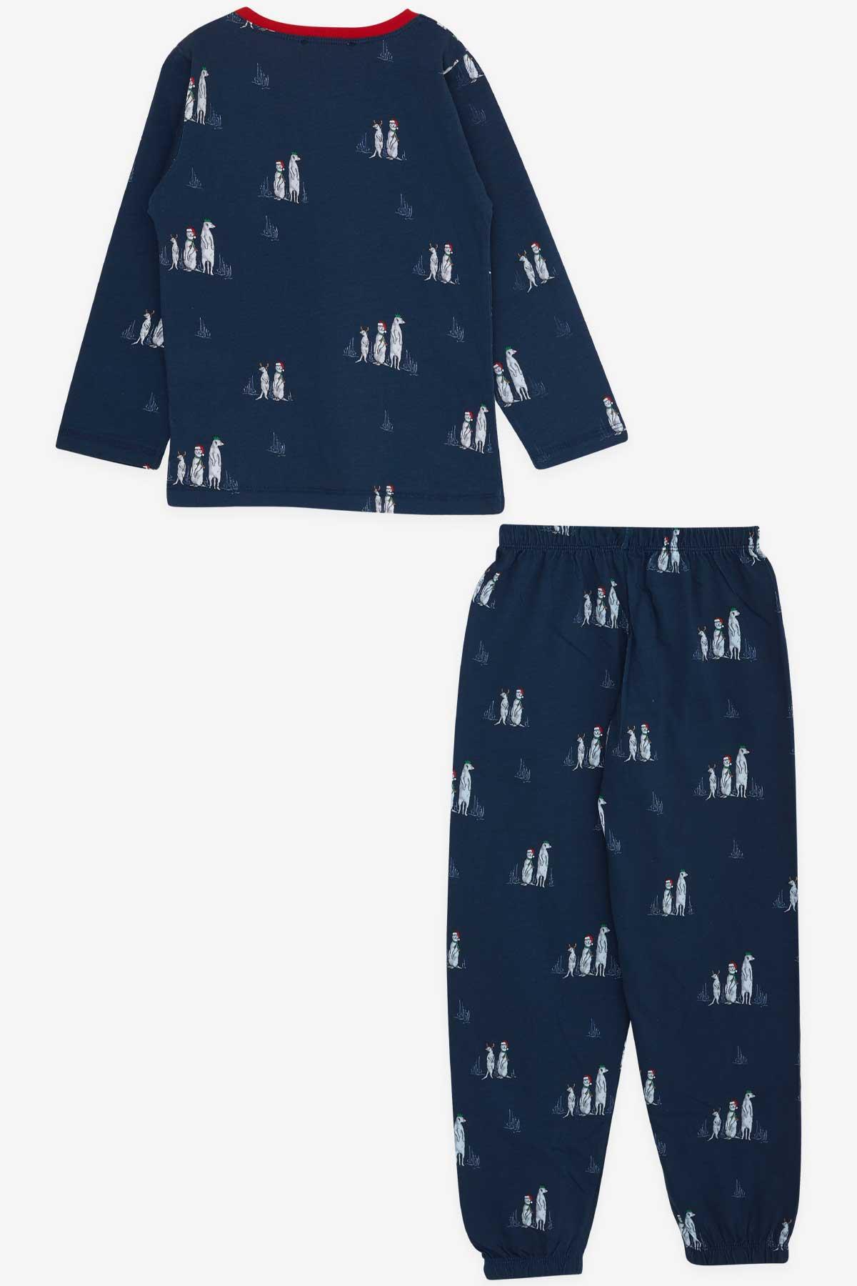 Breeze Erkek Çocuk Pijama Takımı Yılbaşı Temalı Lacivert (4-6 Yaş)