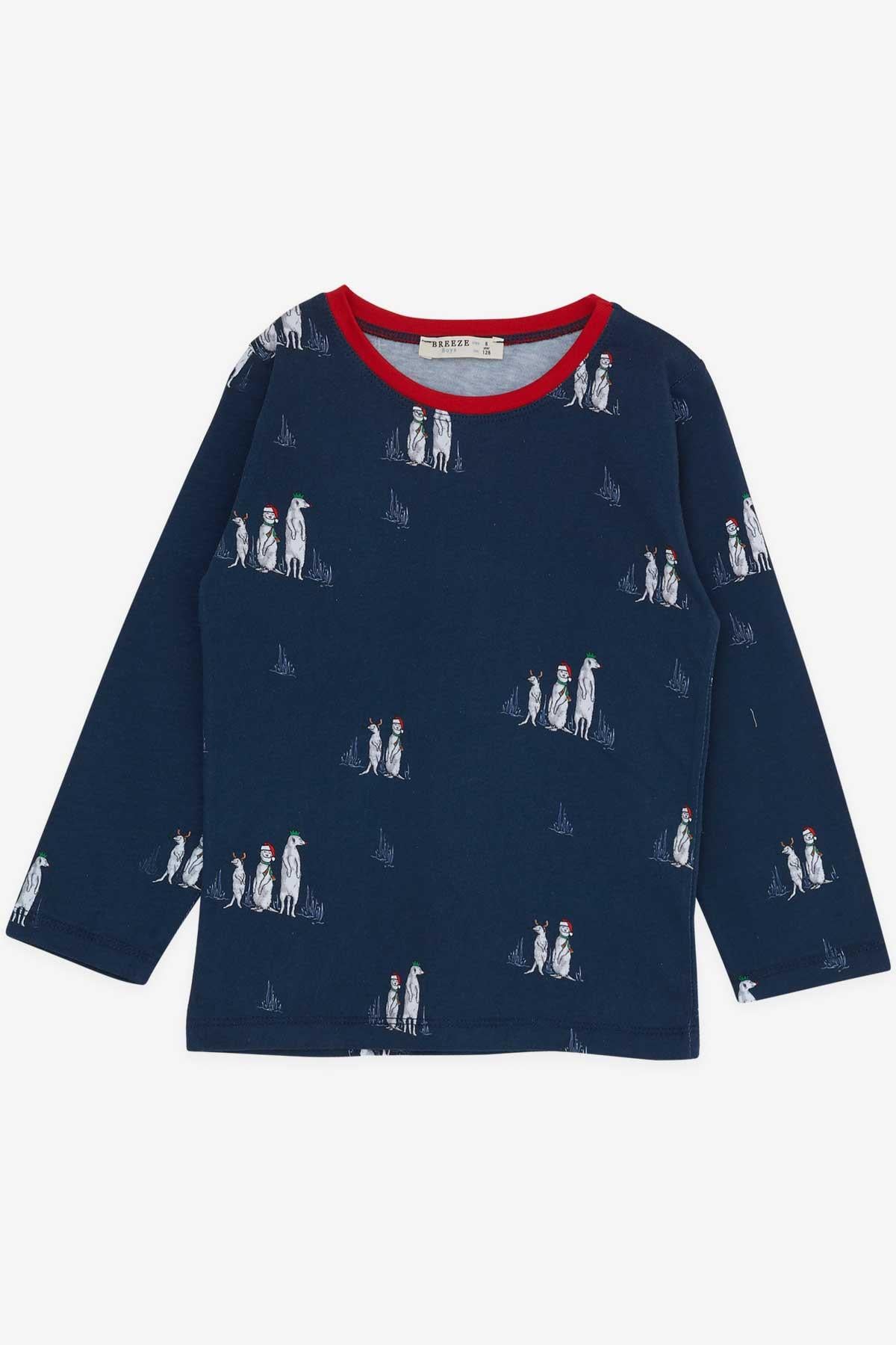 Breeze Erkek Çocuk Pijama Takımı Yılbaşı Temalı Lacivert (4-6 Yaş)