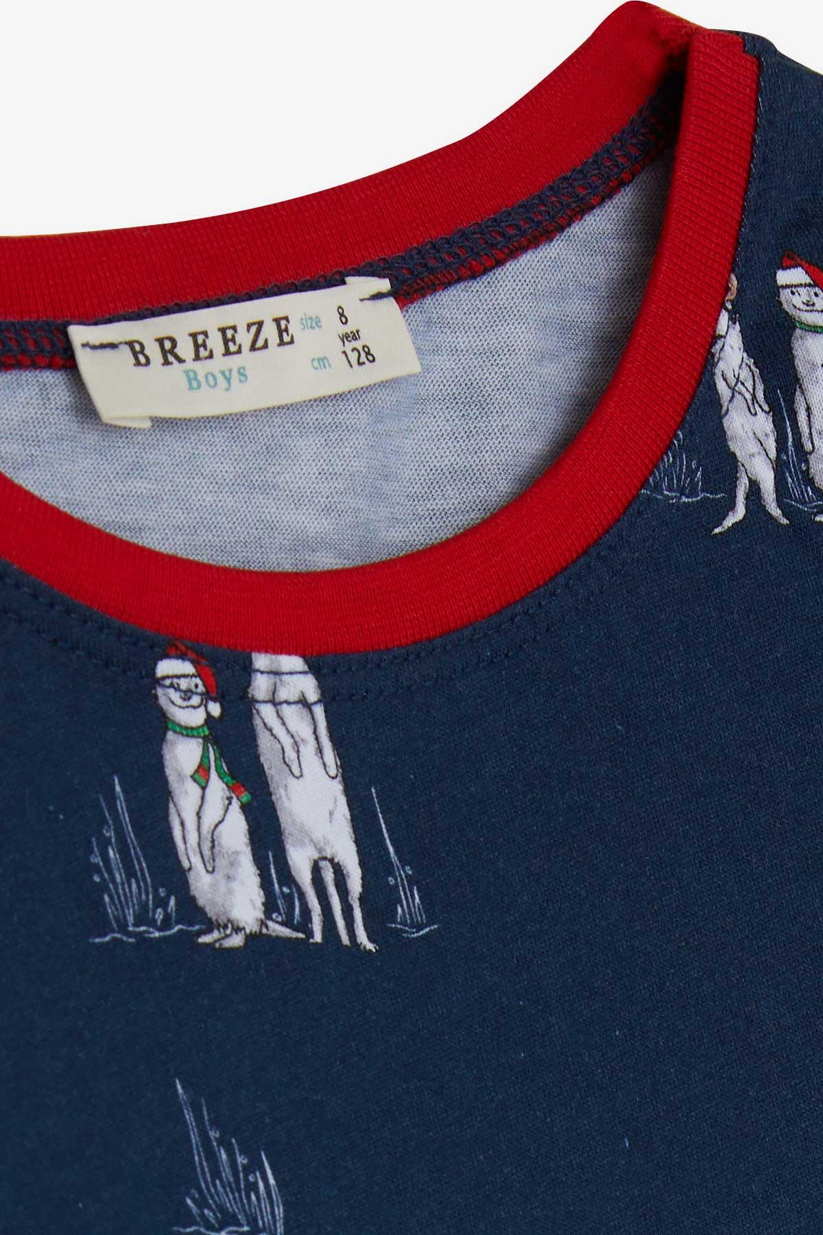 Breeze Erkek Çocuk Pijama Takımı Yılbaşı Temalı Lacivert (4-6 Yaş)