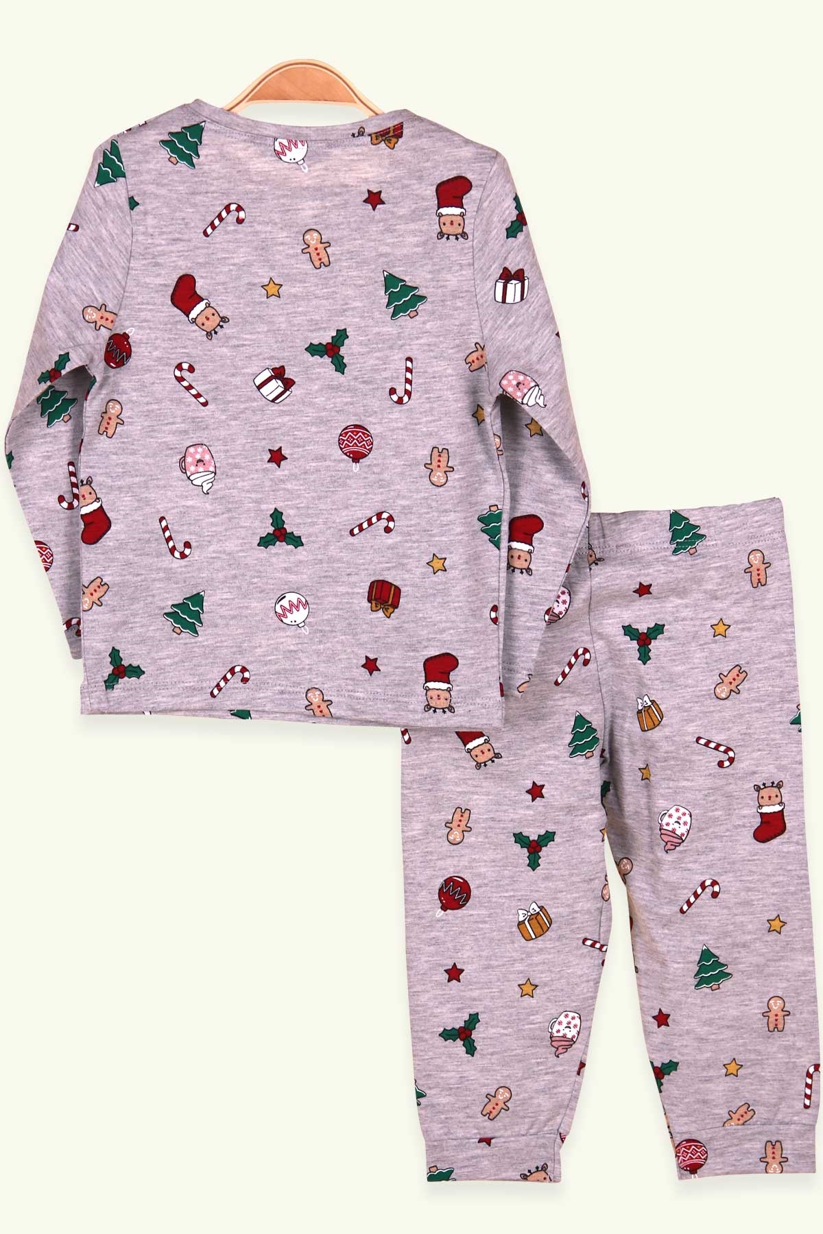 Breeze Erkek Çocuk Pijama Takımı Yılbaşı Temalı Açık Gri (1.5-5 Yaş)