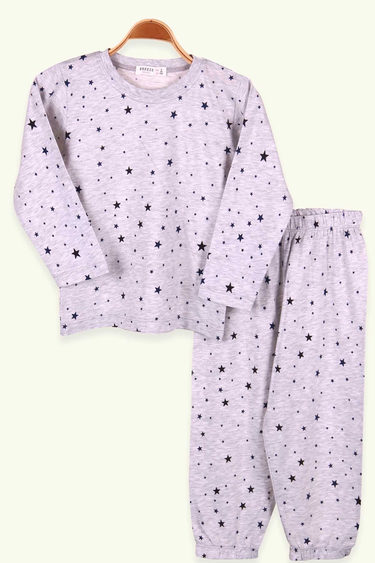 Breeze Erkek Çocuk Pijama Takımı Yıldızlı Açık Gri (4-8 Yaş)