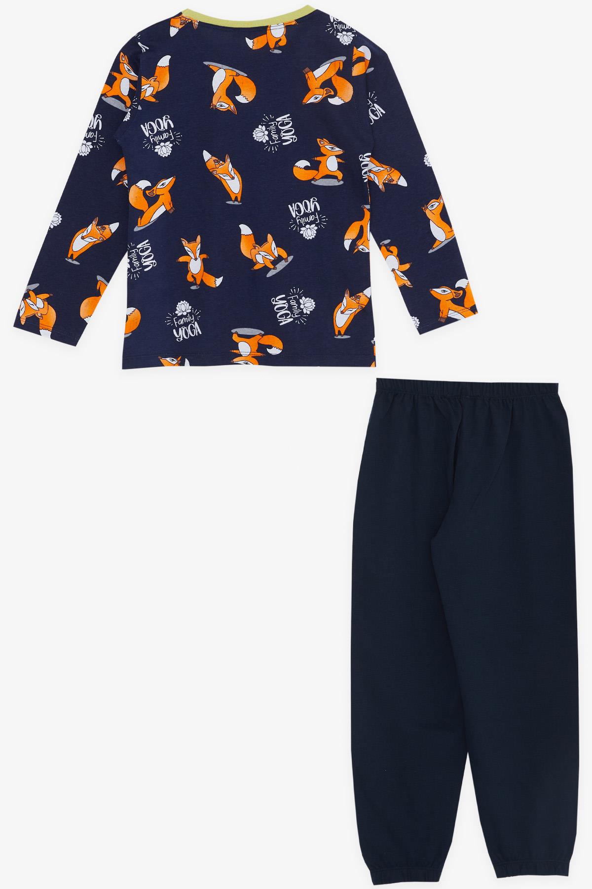 Breeze Erkek Çocuk Pijama Takımı Yogacı Aile Tilkicik Desenli Lacivert (4-8 Yaş)