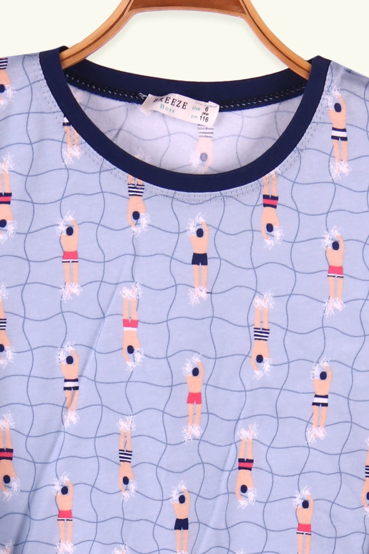Breeze Erkek Çocuk Pijama Takımı Yüzücü Desenli Açık Mavi (6-10 Yaş)